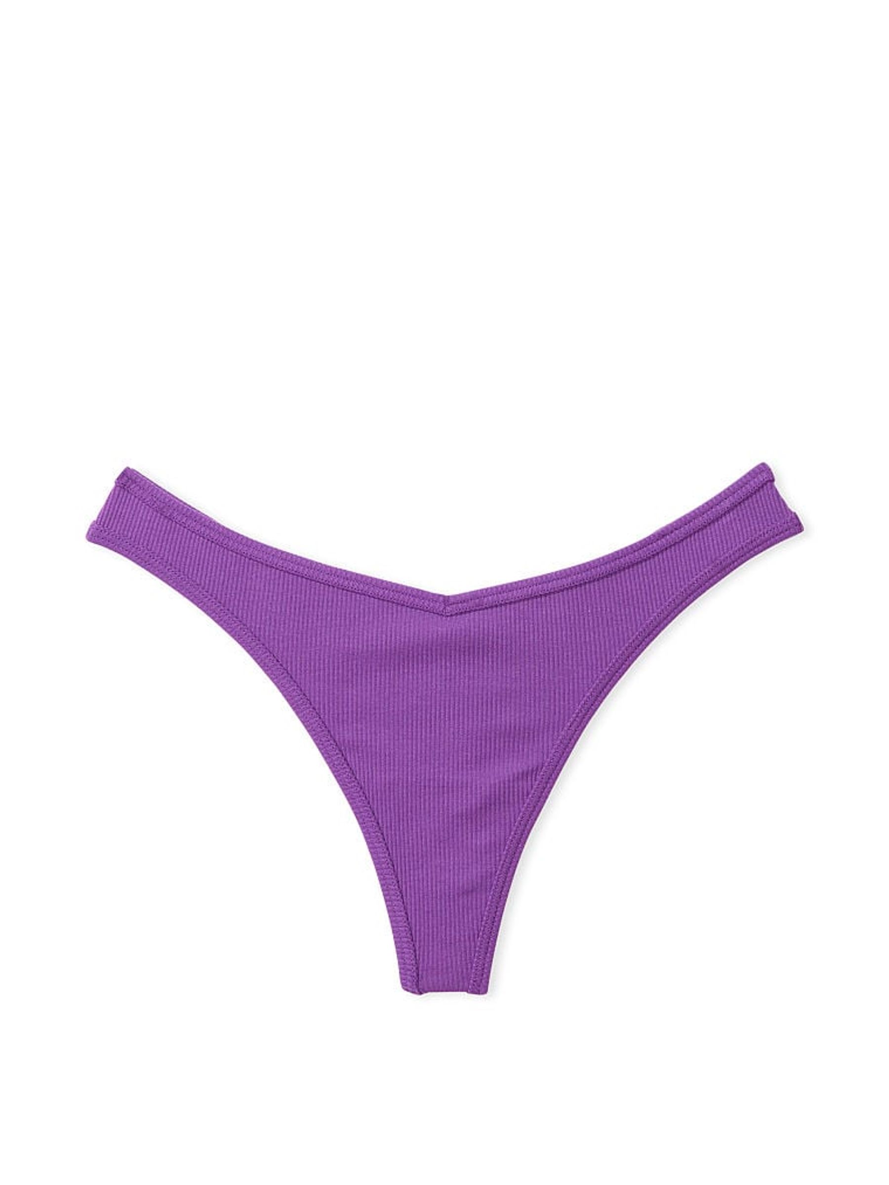 Dark Purple Rib Cotton Thong Knickers - Image 3 of 3