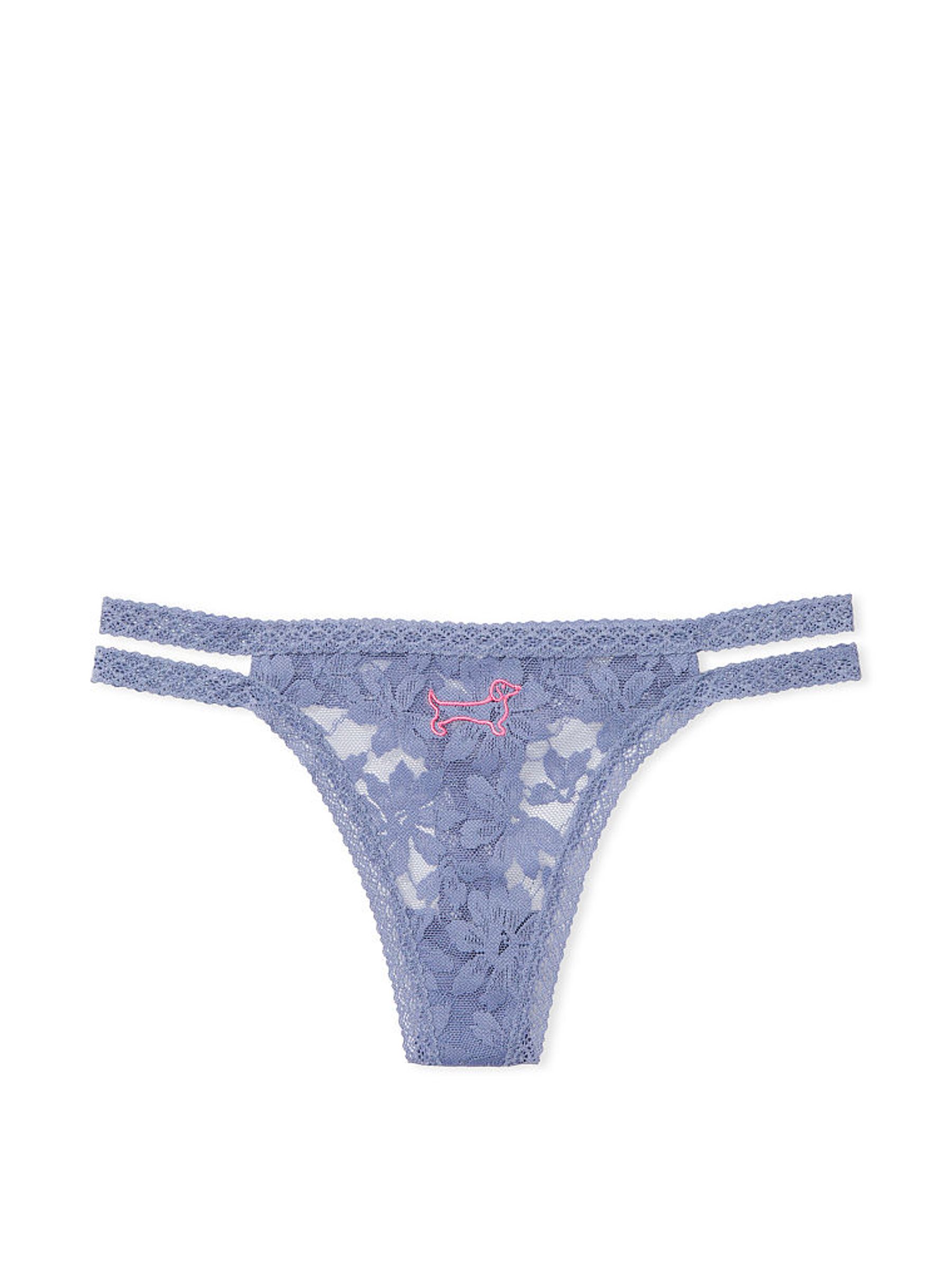 Dusty Iris Blue Dog Lace Strappy Thong Knickers - Image 3 of 3