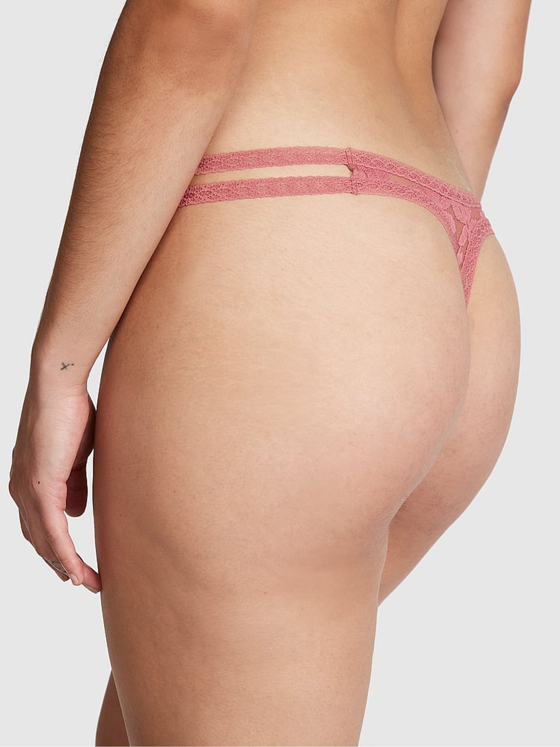 Soft Begonia Pink Lace Strappy Thong Knickers - Image 1 of 3