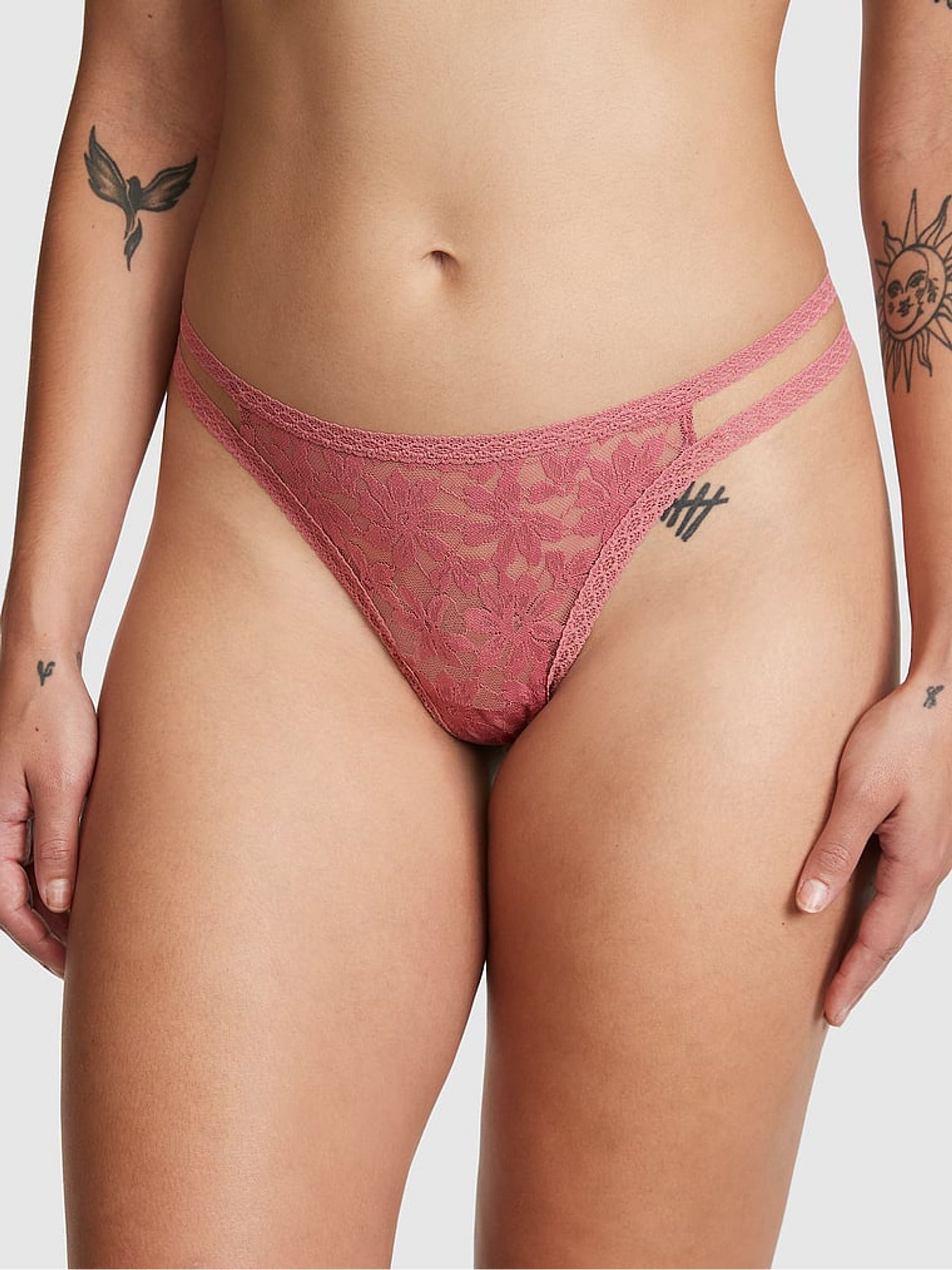 Soft Begonia Pink Lace Strappy Thong Knickers - Image 2 of 3