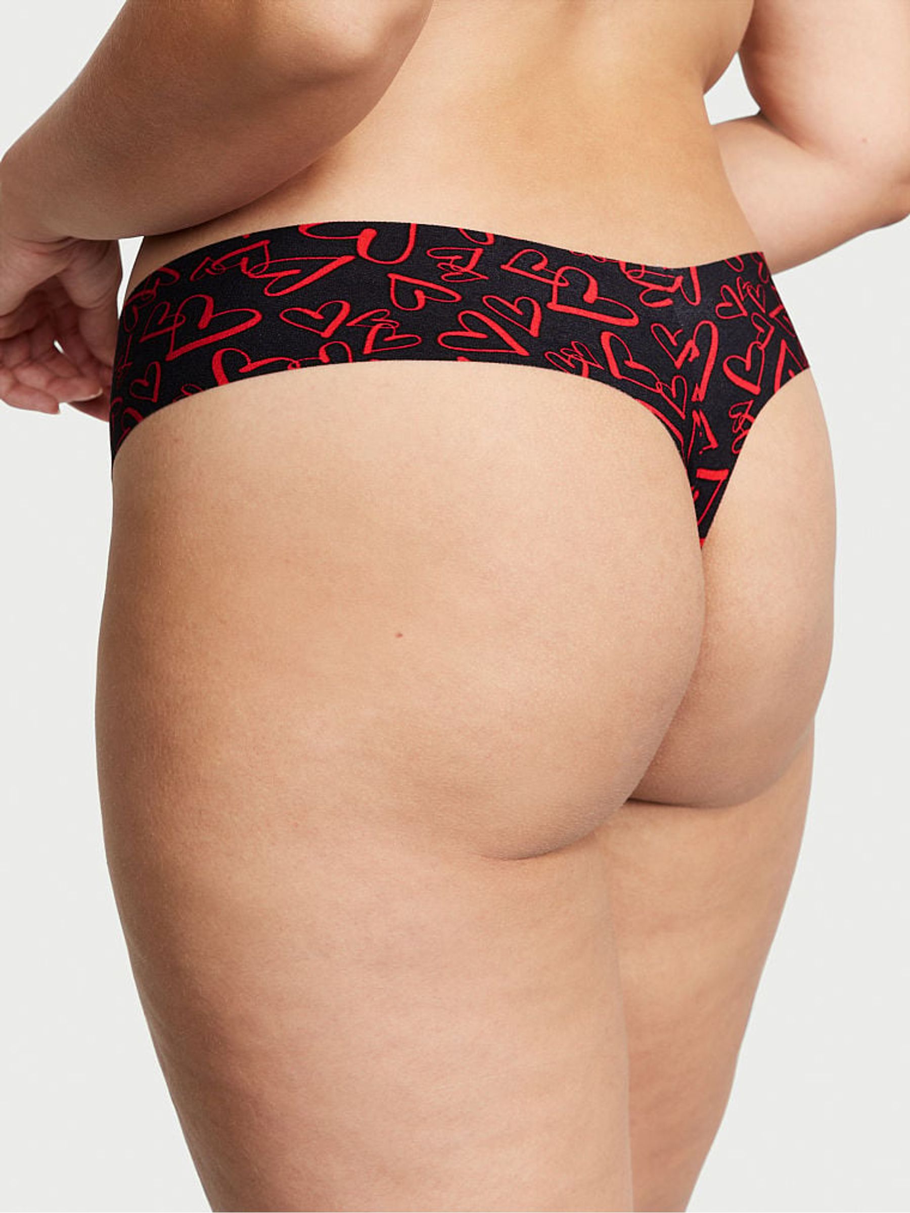 Black Outline Heart  Smooth Thong Knickers - Image 2 of 4