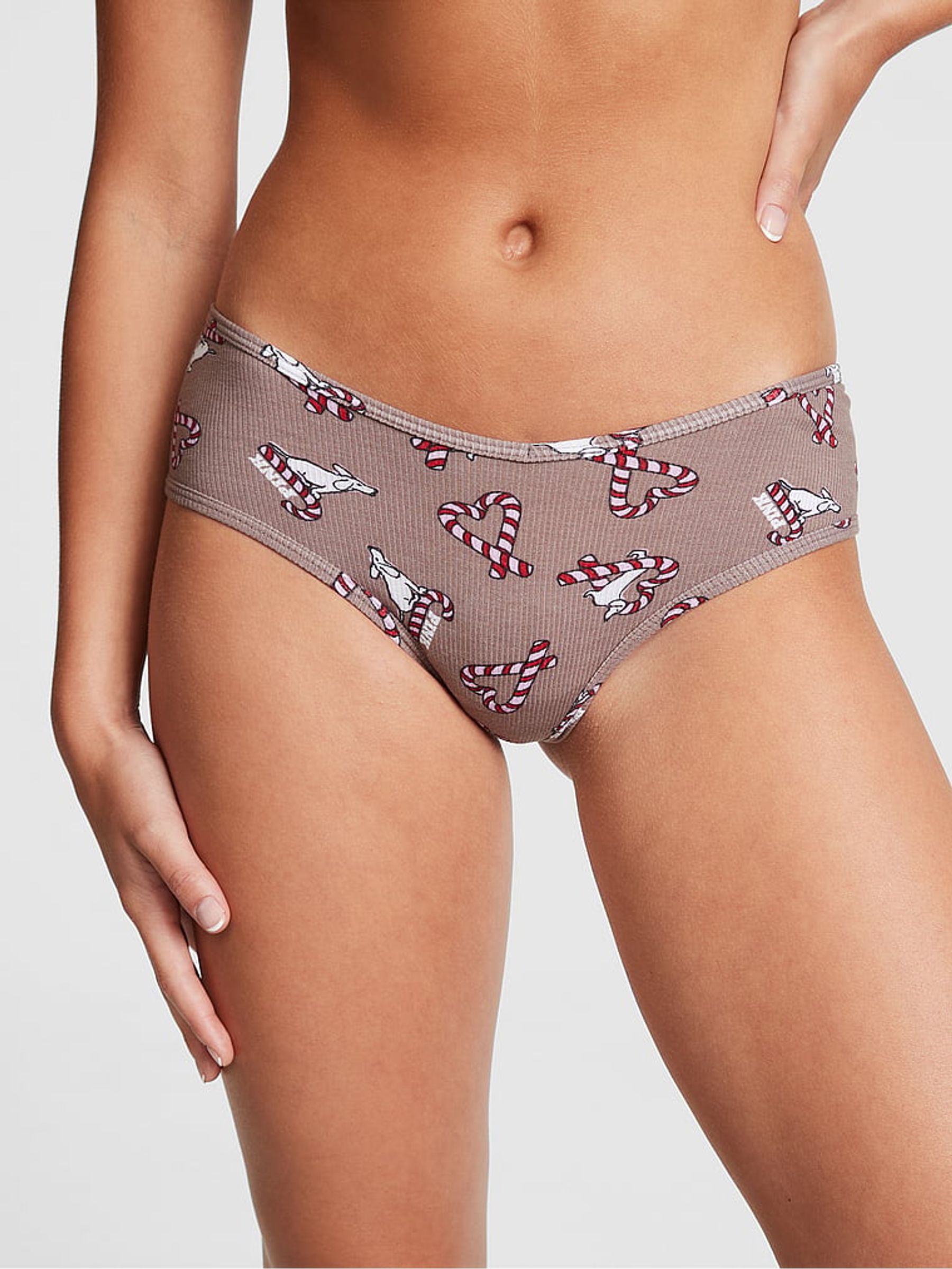 Iced Coffee Brown Candy Cane Dog Cheeky Cotton Knickers - Image 1 of 3