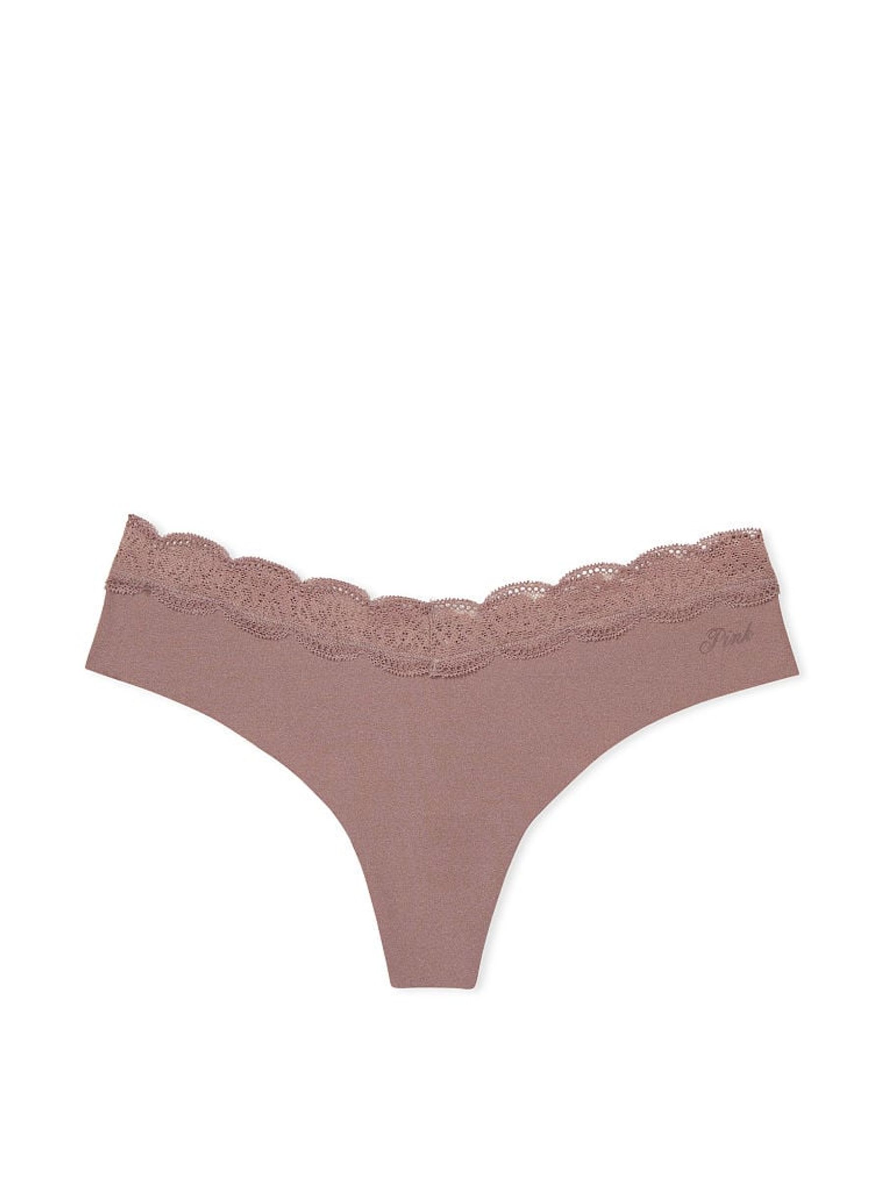 Iced Coffee Brown No Show Lace Trim Thong Knickers - Image 3 of 3