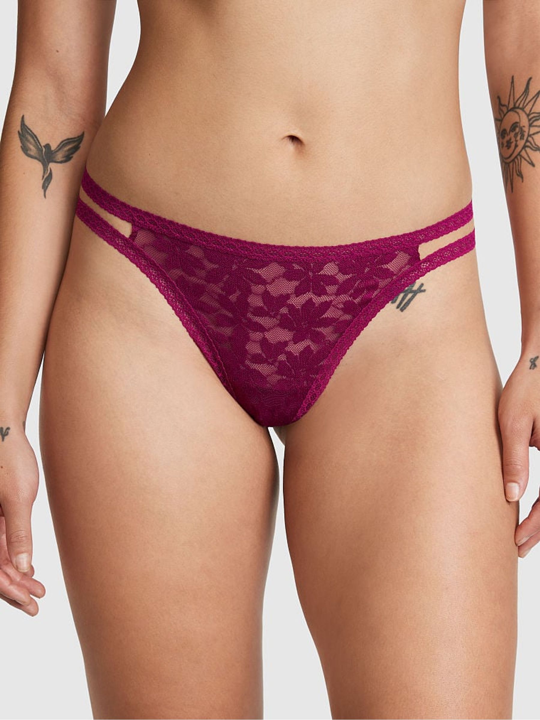 Vivid Magenta Pink Lace Strappy Thong Knickers - Image 1 of 3