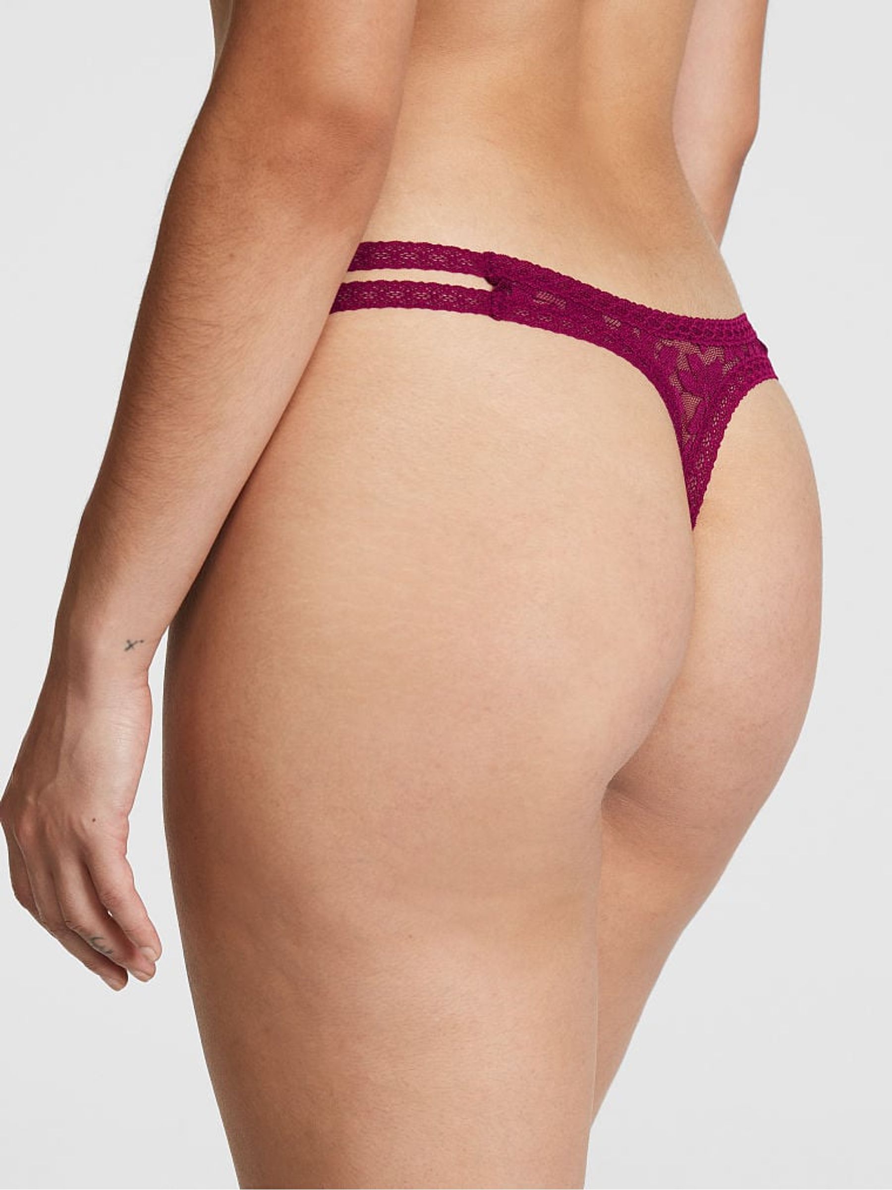 Vivid Magenta Pink Lace Strappy Thong Knickers - Image 2 of 3