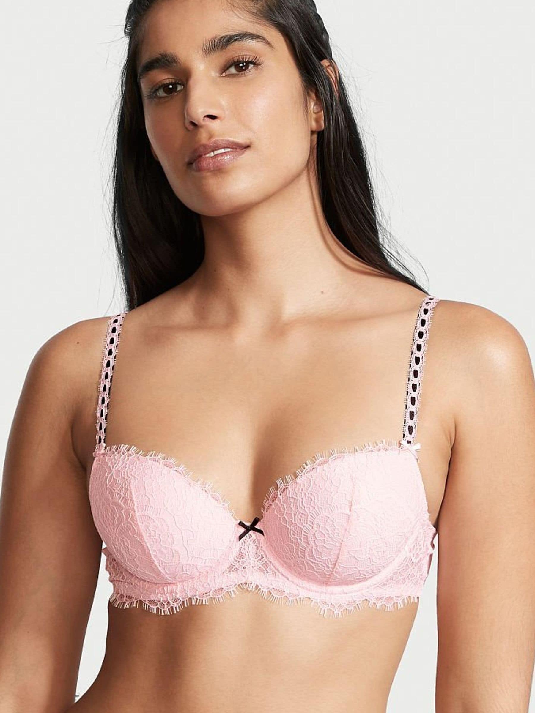 Angel Pink And Black Lightly Lined Demi Lace Unlined Balcony Bra - Image 1 of 4