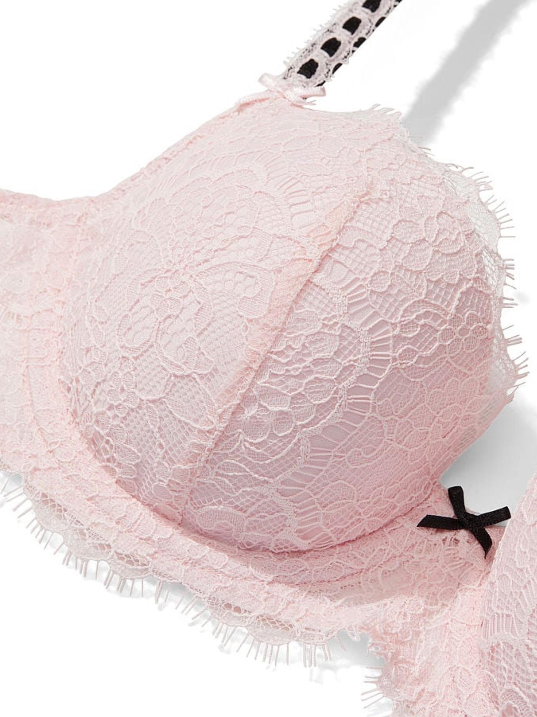 Angel Pink And Black Lightly Lined Demi Lace Unlined Balcony Bra - Image 4 of 4