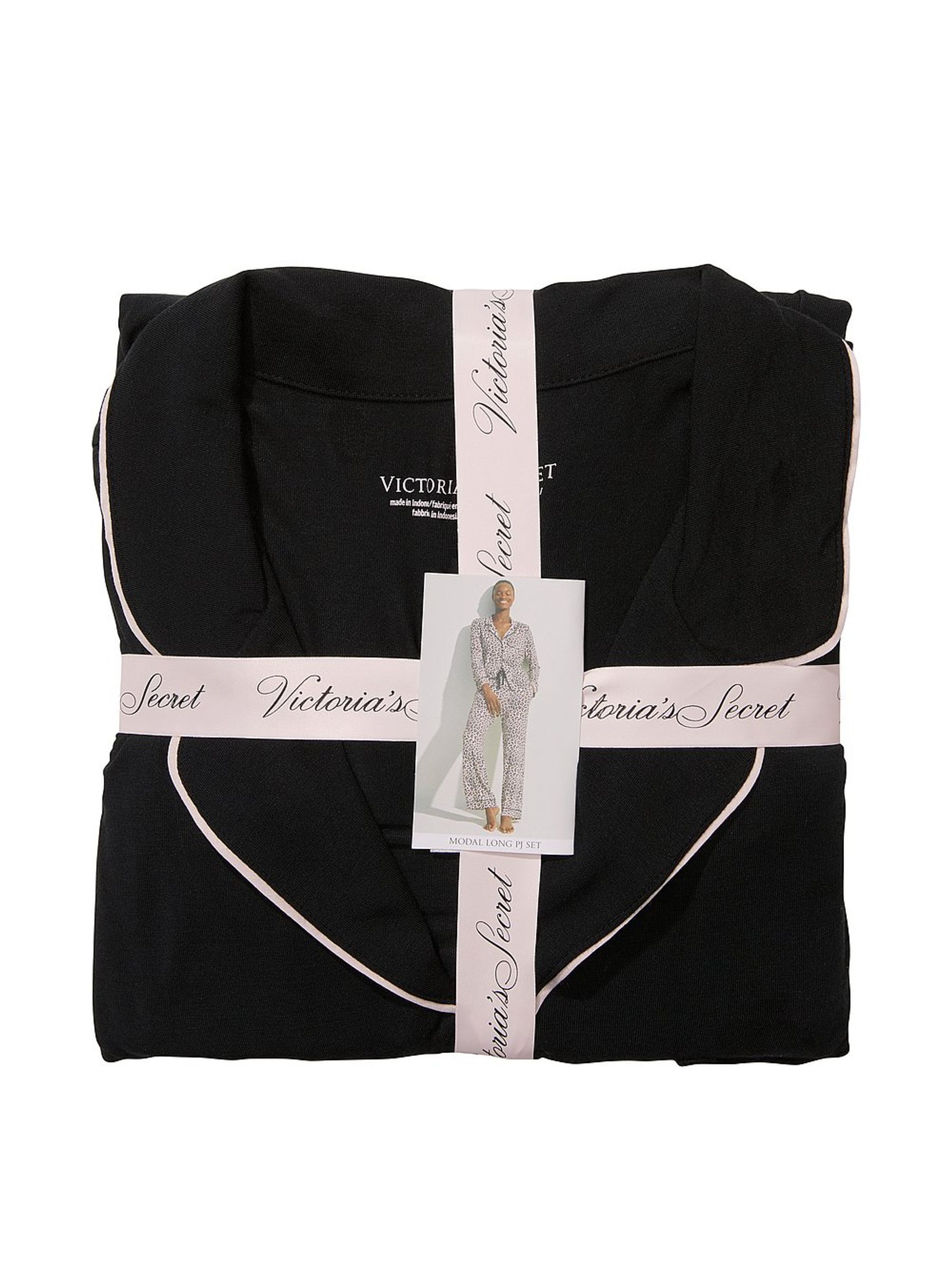 Black Modal Long Pyjama Set - Image 1 of 2