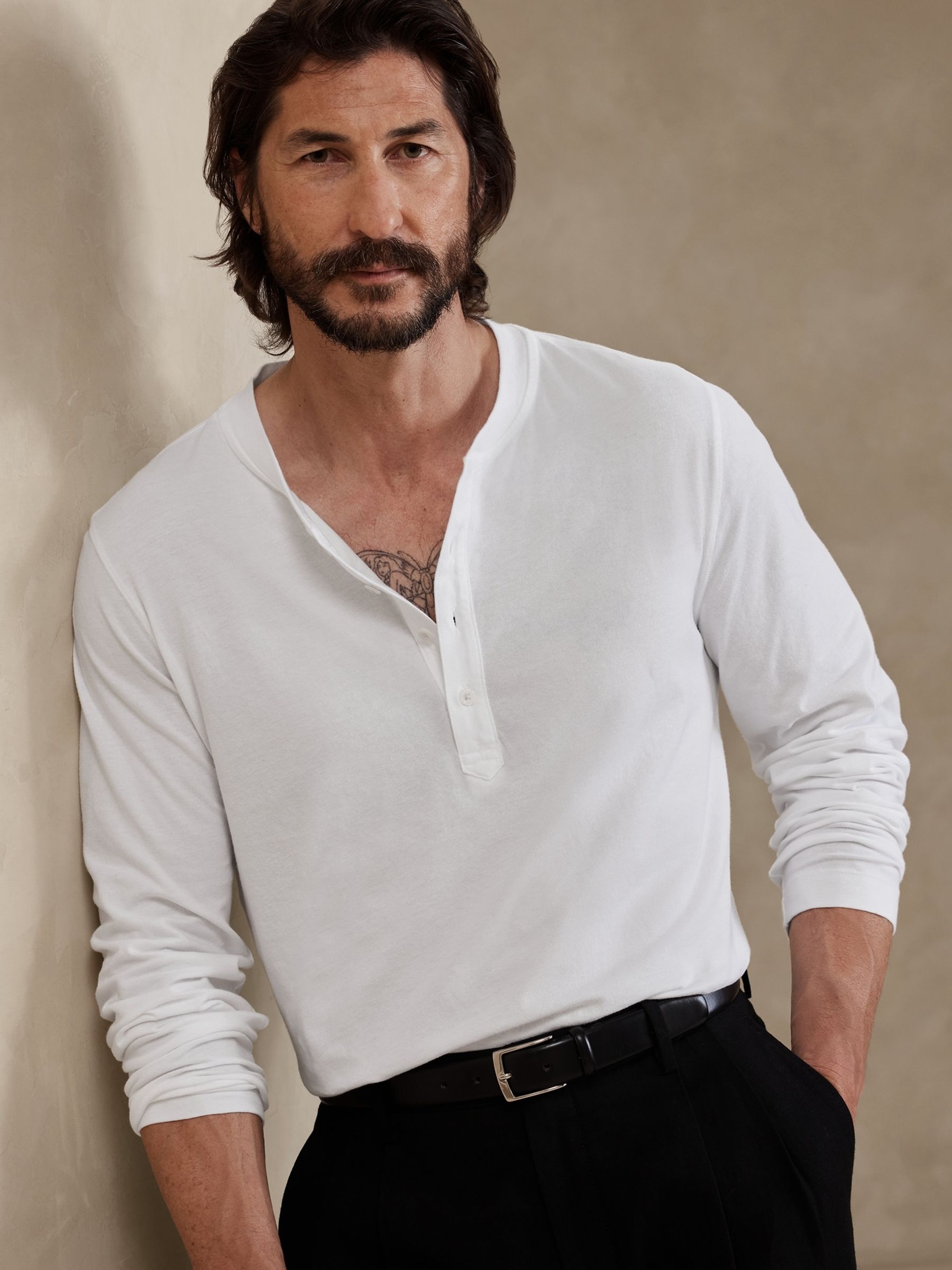 Banana Republic White Soft Wash Henley Long Sleeve T-Shirt - Image 2 of 3