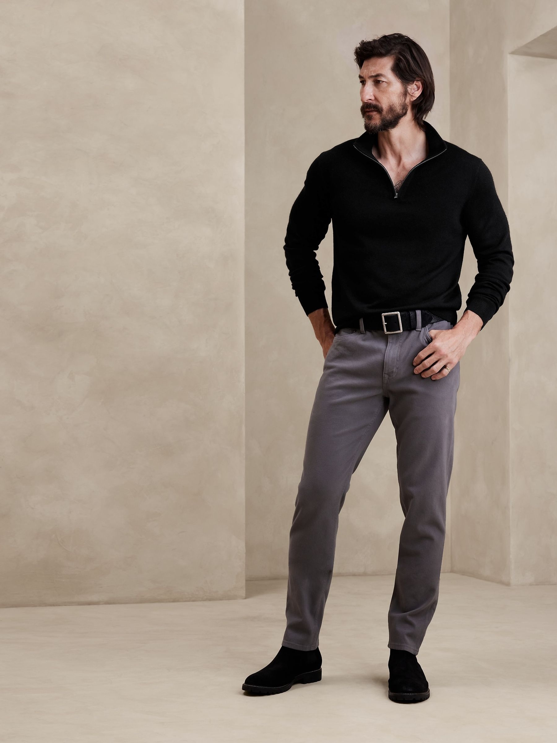 Banana Republic Black Raoul Merino Quarter Zip Jumper - Image 1 of 1