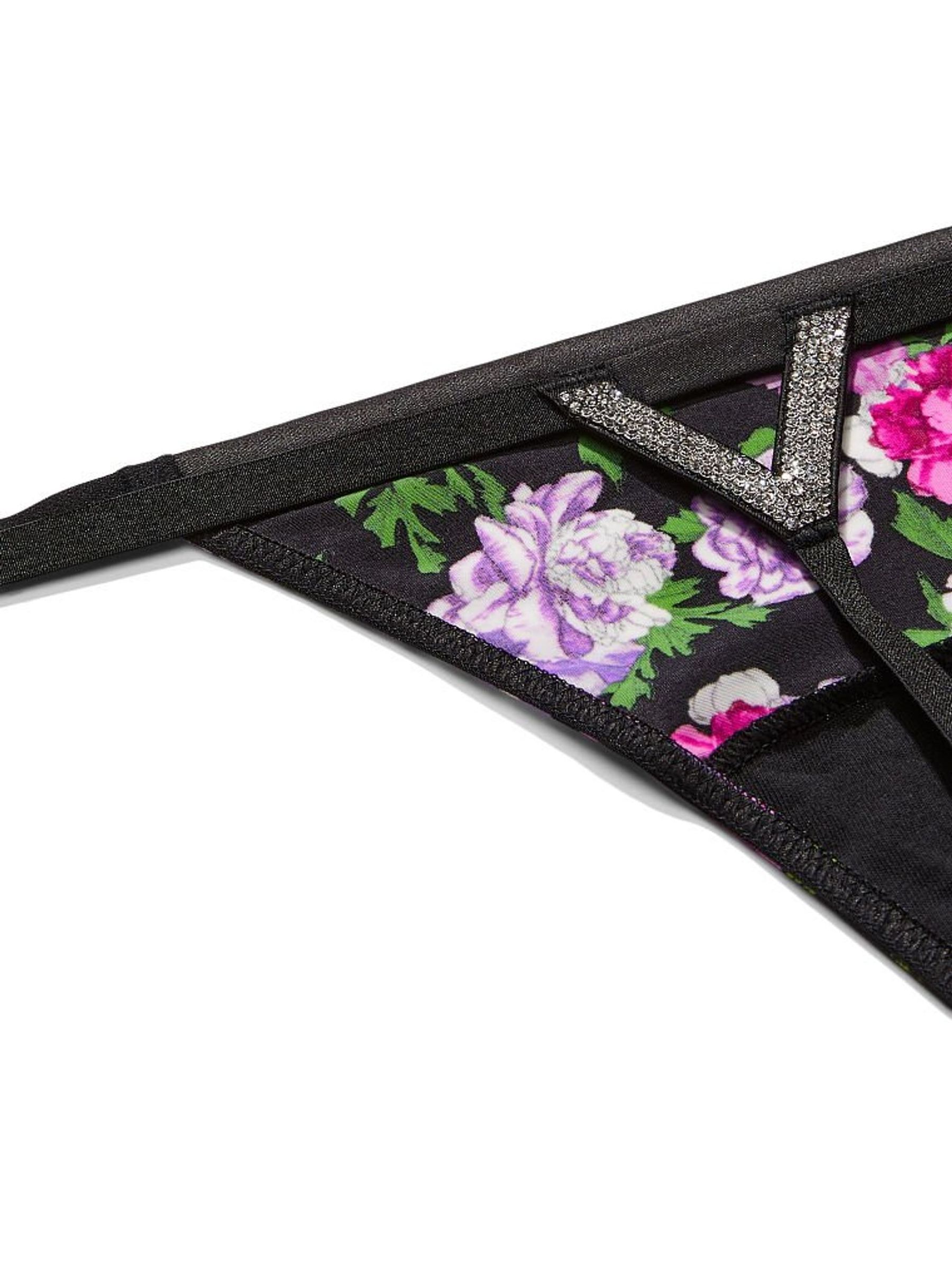 Black Floral Bombshell Shine Vstring Panty - Image 4 of 5