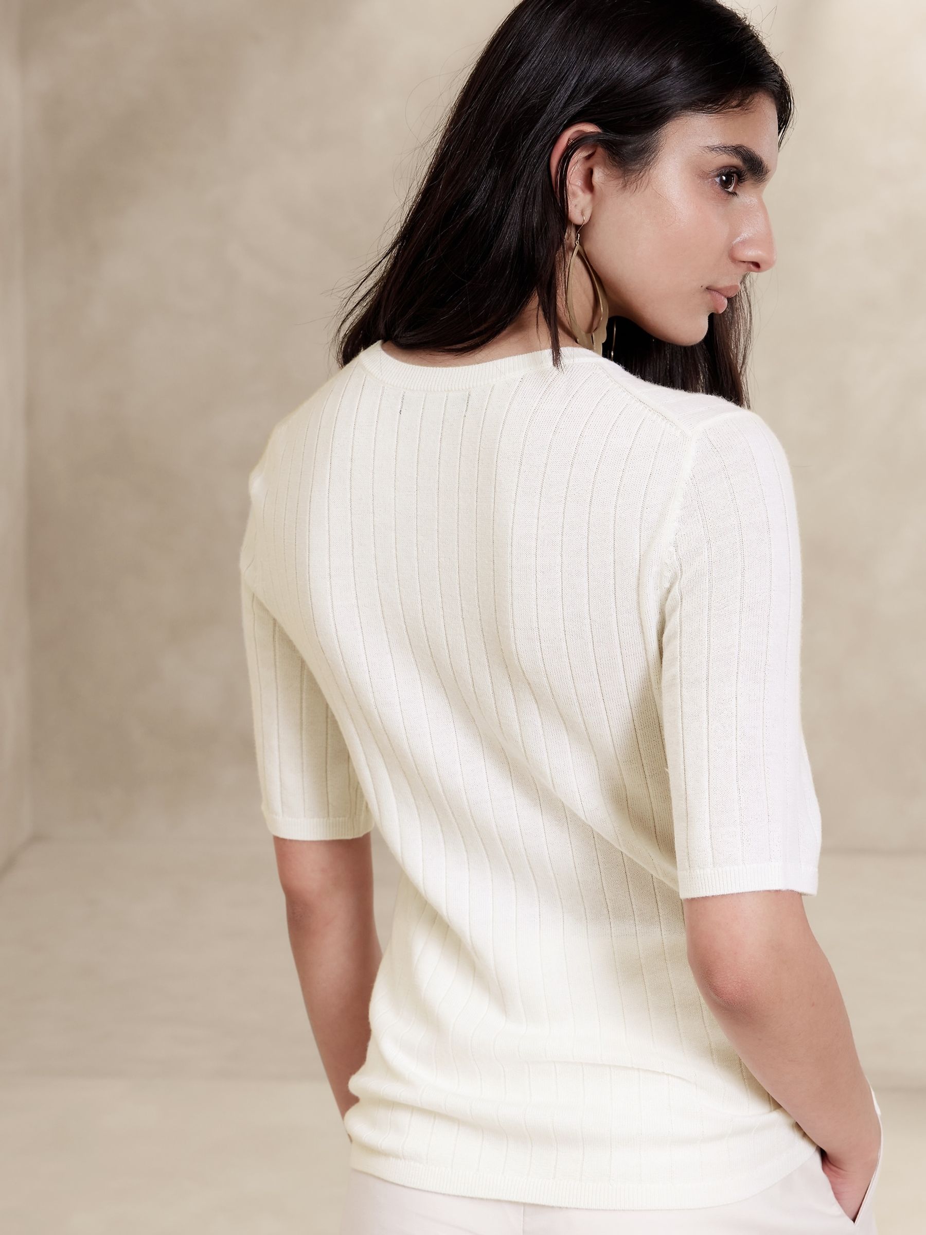 Banana Republic Cream Nezha Merino Ribbed Jumper - Image 2 of 4
