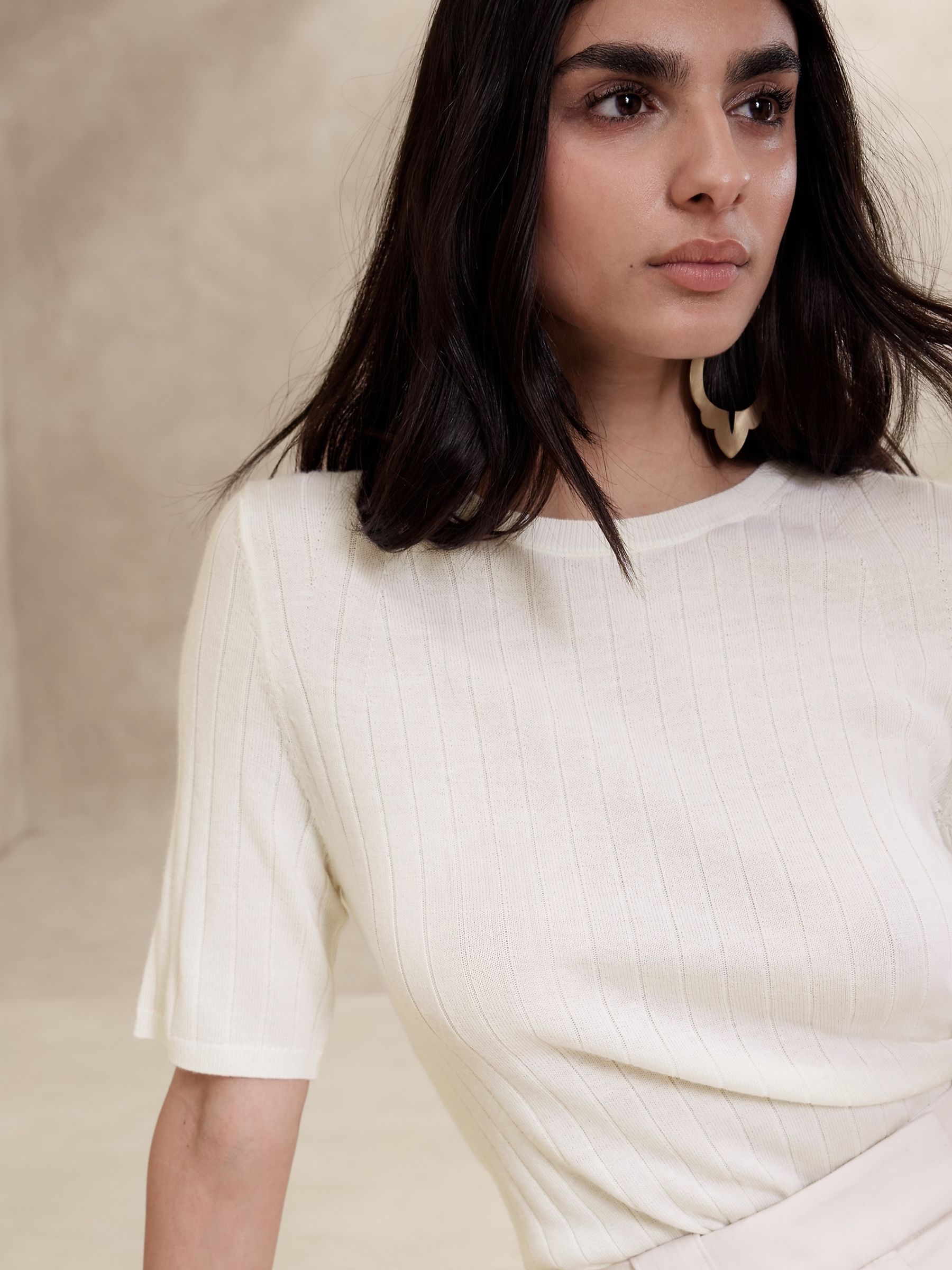 Banana Republic Cream Nezha Merino Ribbed Jumper - Image 3 of 4