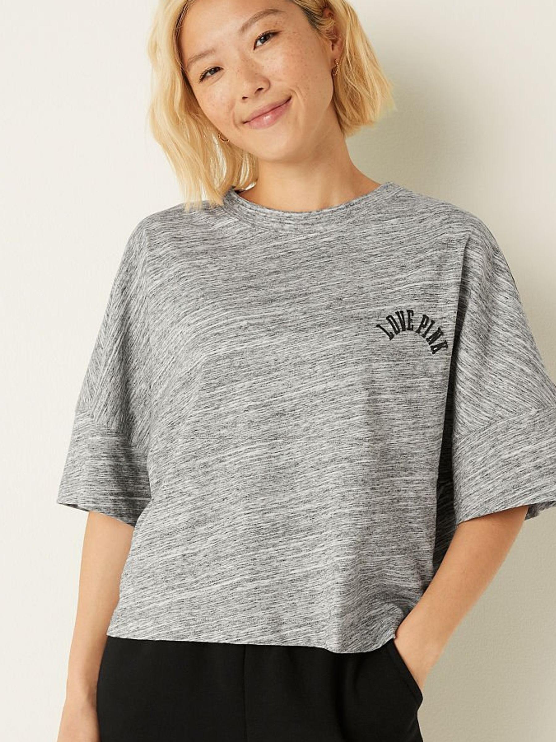 Heather White Tiger Glitter Shine Varsity Short Sleeve Crop Tee - Image 1 of 5