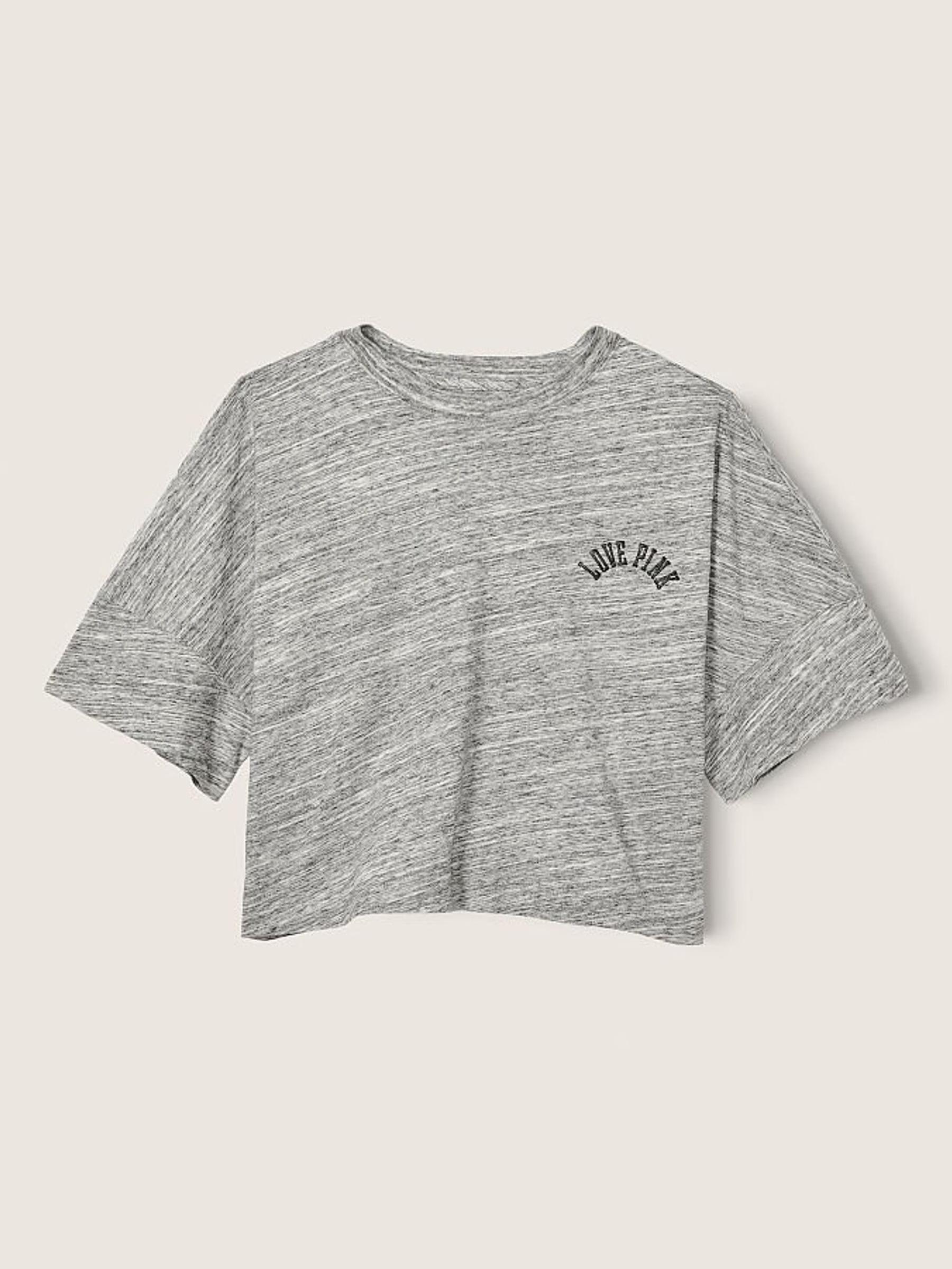 Heather White Tiger Glitter Shine Varsity Short Sleeve Crop Tee - Image 3 of 5