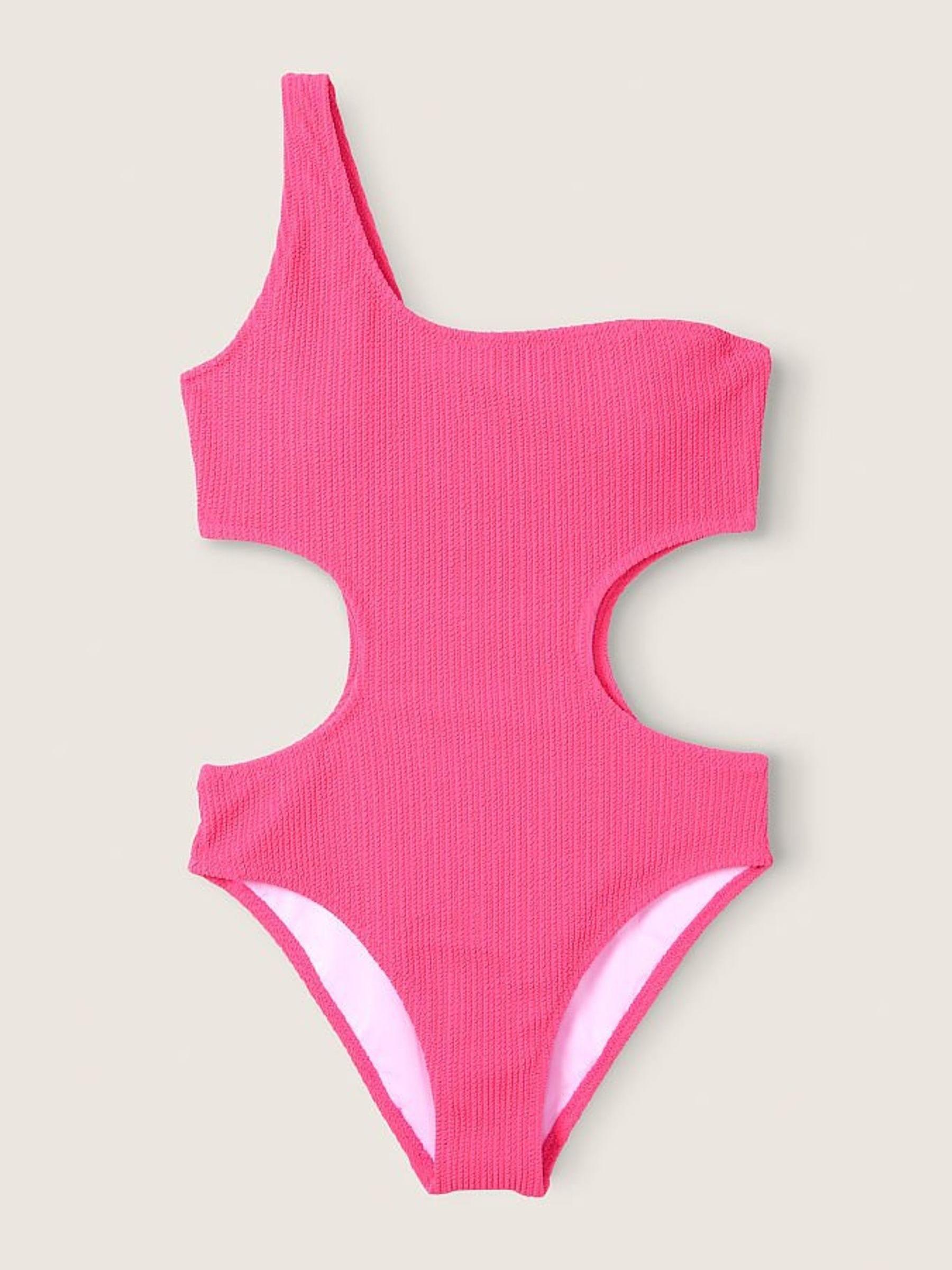 Capri Pink Crinkle One Shoulder One Piece Swimsuit - Image 3 of 4