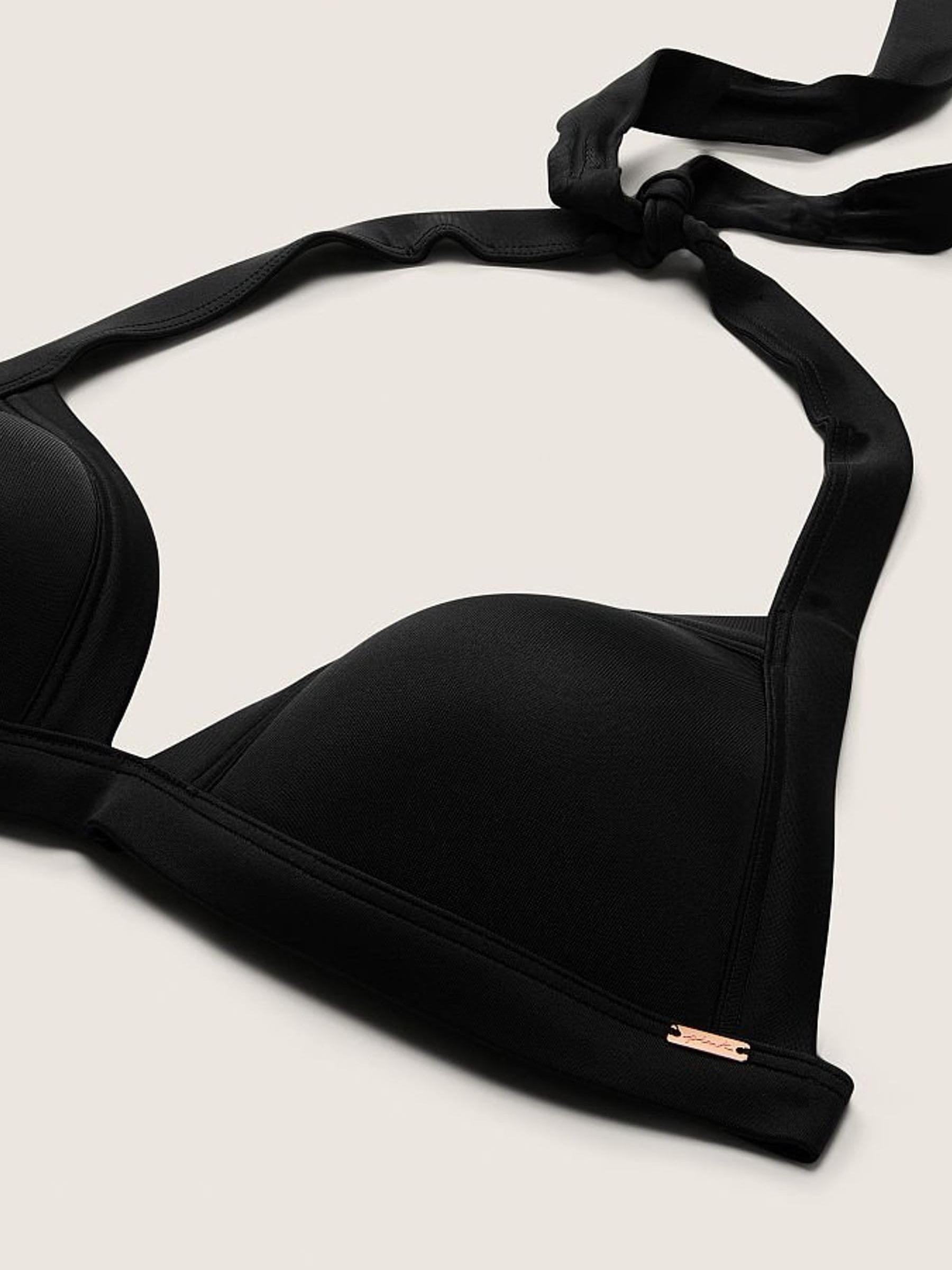 Pure Black Push Up Triangle Halterneck Bikini Top - Image 2 of 3