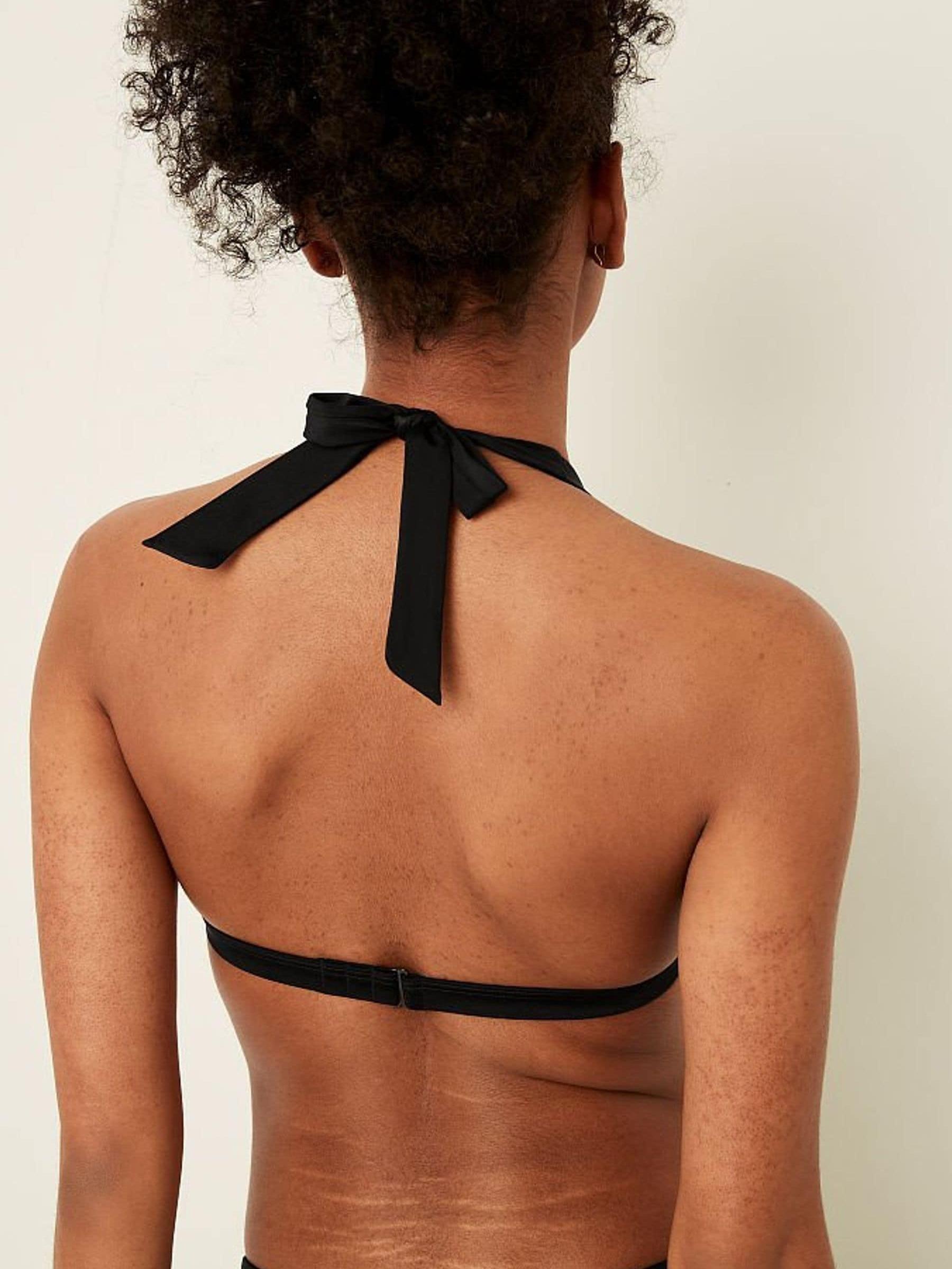 Pure Black Push Up Triangle Halterneck Bikini Top - Image 3 of 3