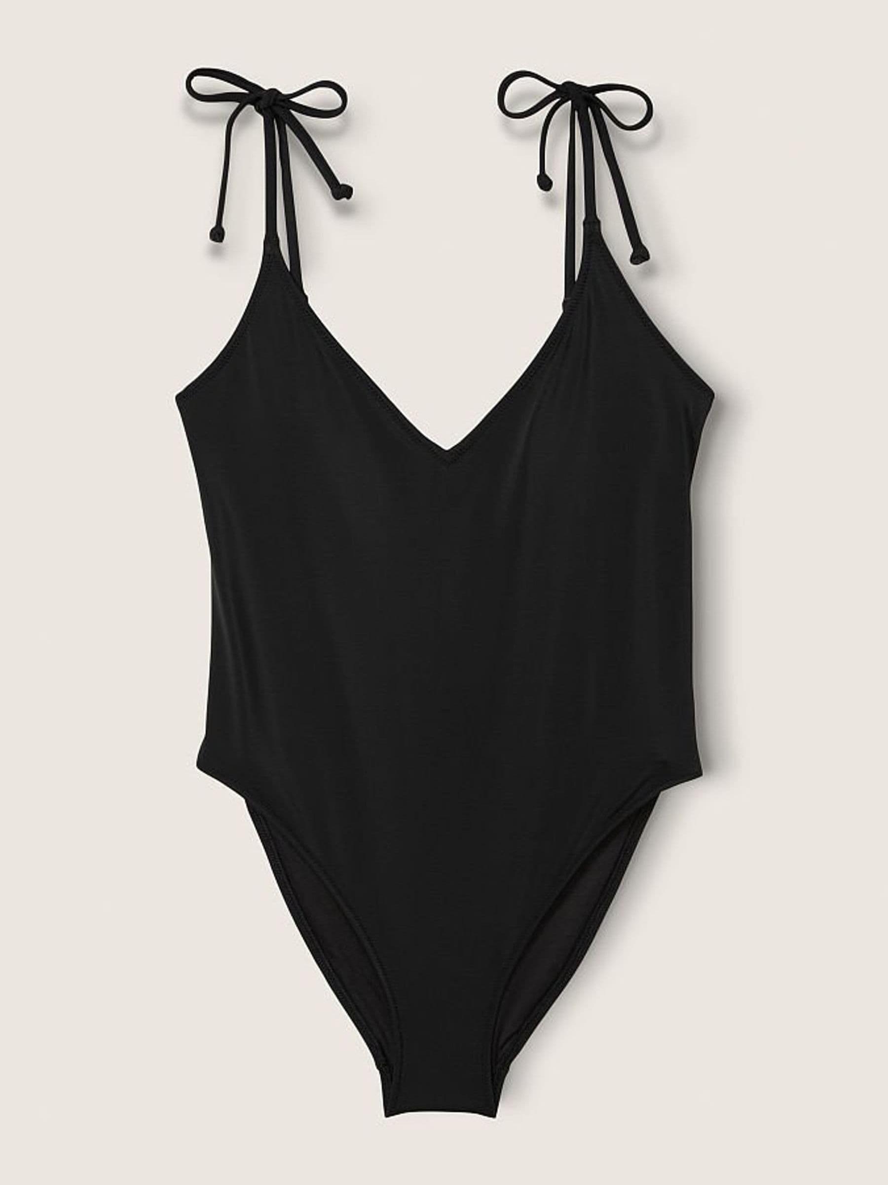 Pure Black V Neck Open Back Swimsuit - Image 3 of 4
