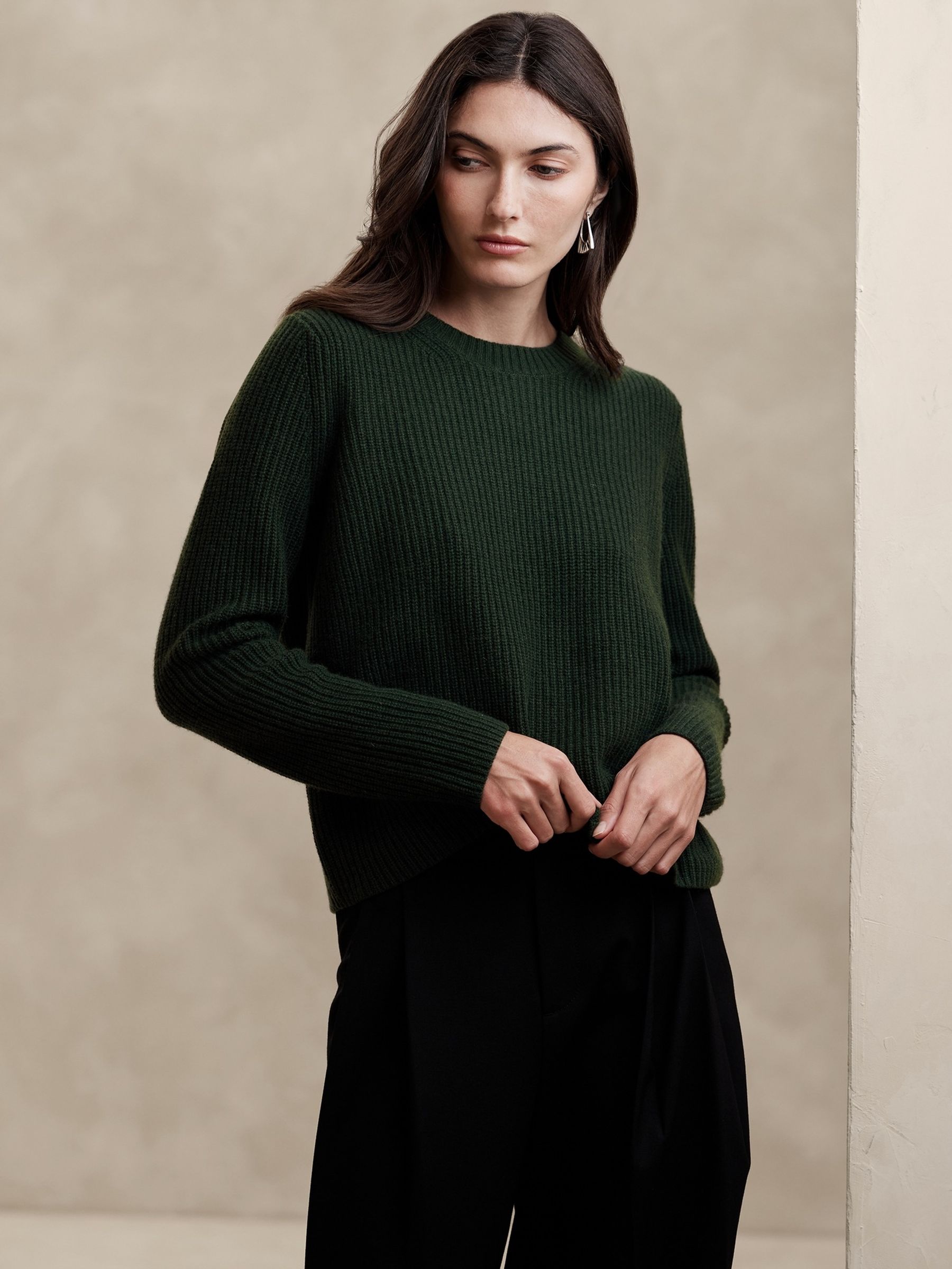 Banana Republic Green Lucia Cashmere Ribbed Jumper - Image 1 of 4