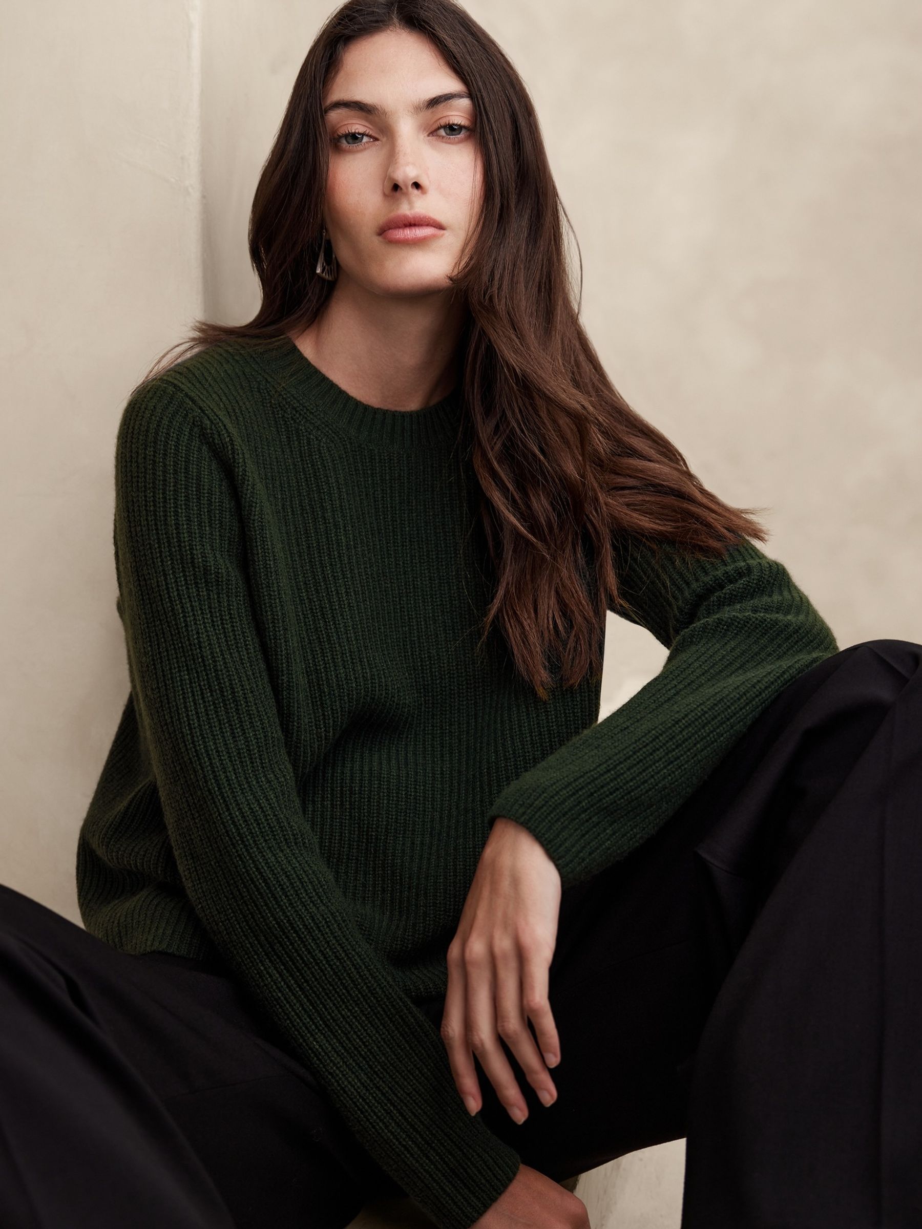Banana Republic Green Lucia Cashmere Ribbed Jumper - Image 3 of 4