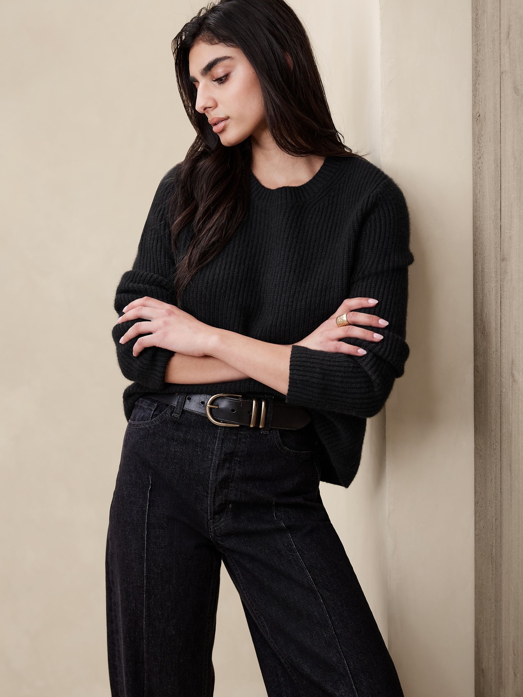 Banana Republic Black Lucia Cashmere Ribbed Jumper - Image 1 of 1
