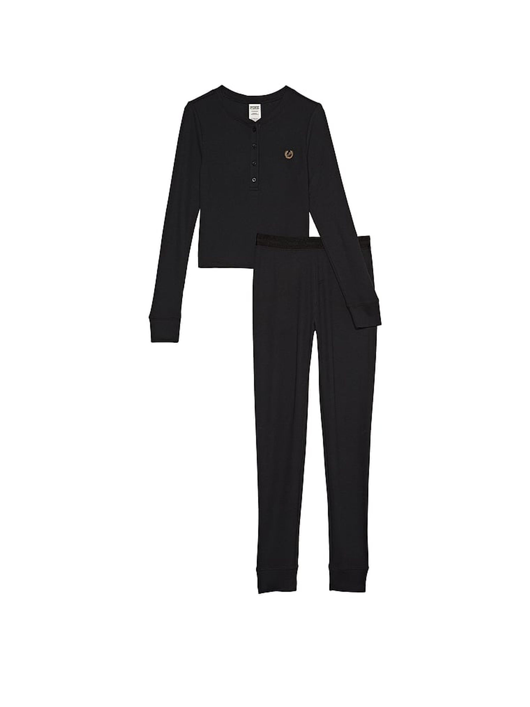 Pure Black Thermal Long Sleeve and Legging Pyjama Set - Image 3 of 3
