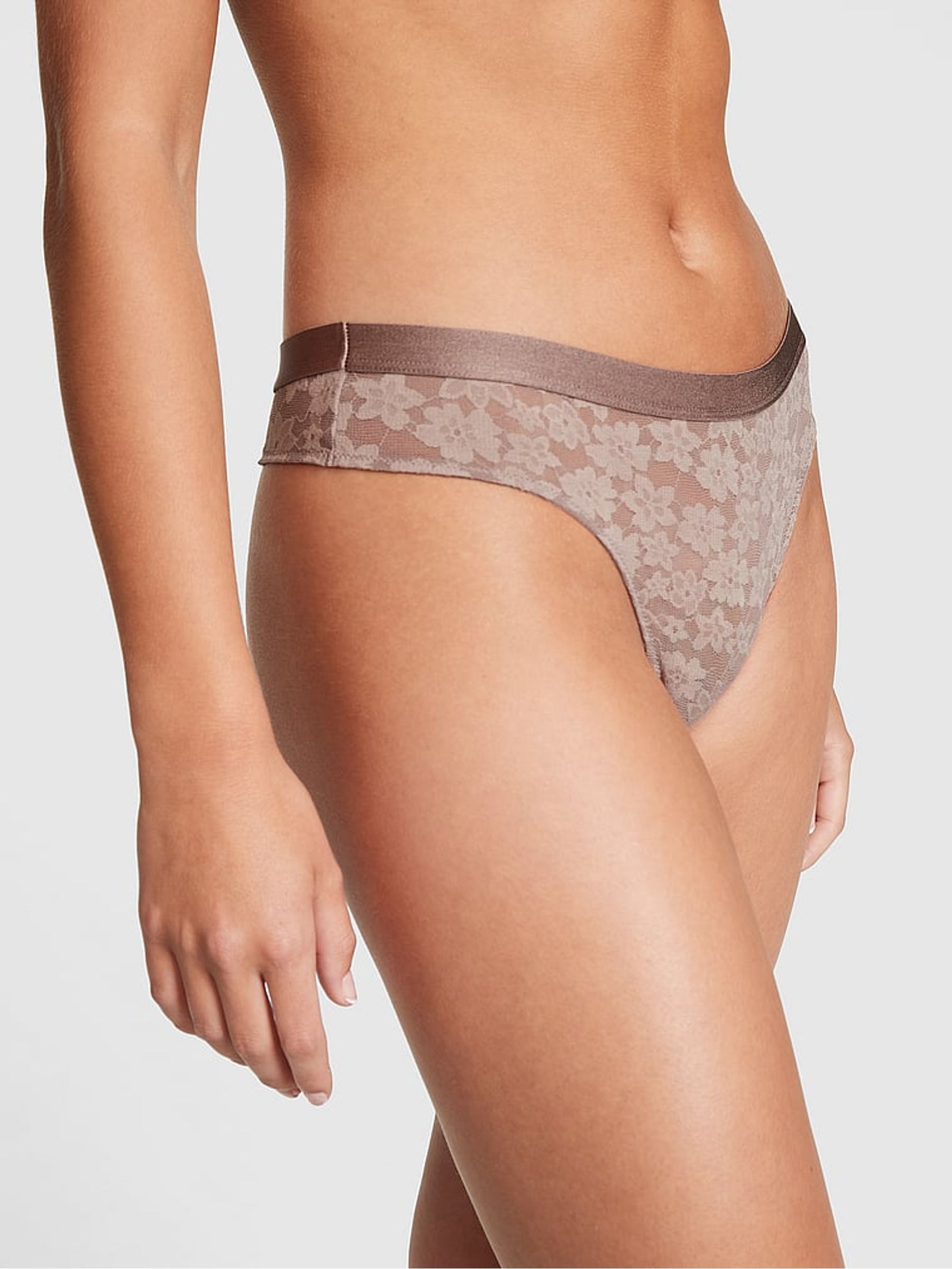 Iced Coffee Brown Tossed Floral Lace Thong - Image 1 of 1