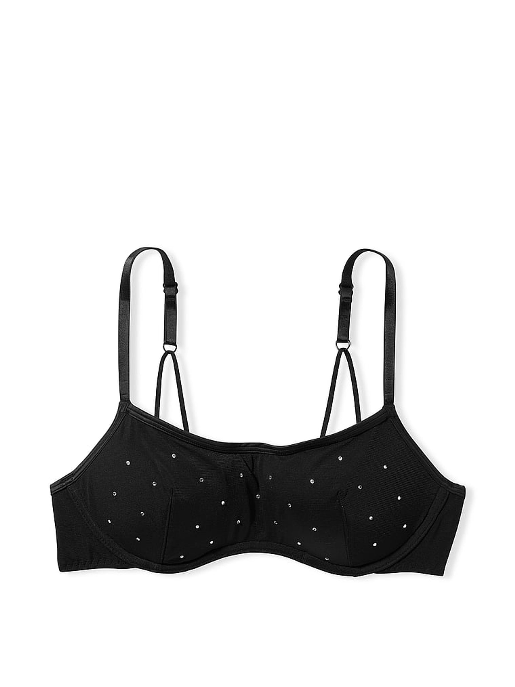 Pure Black Shine Flocked Mesh Push Up Bralette - Image 3 of 4