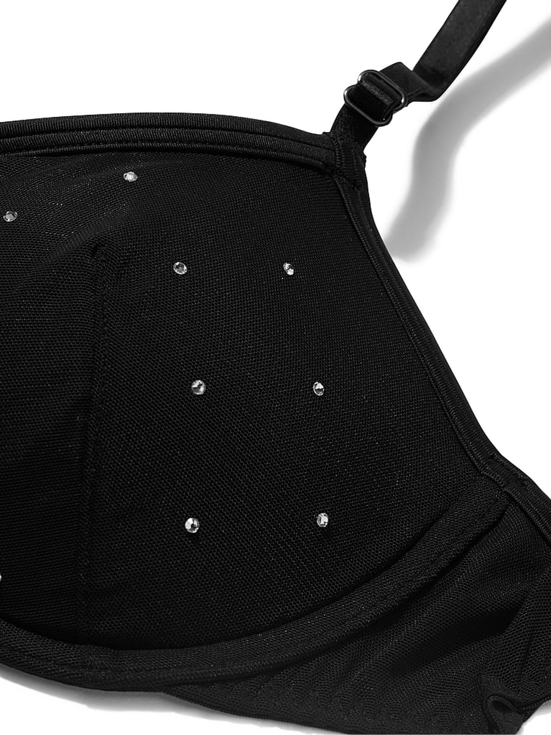 Pure Black Shine Flocked Mesh Push Up Bralette - Image 4 of 4