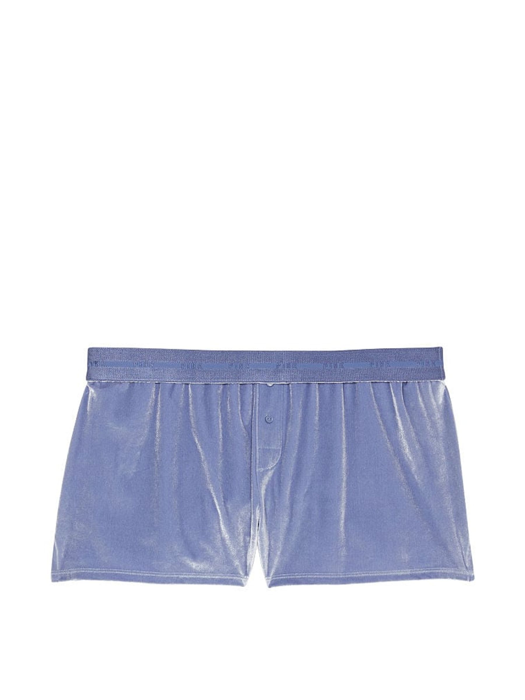 Dusty Iris Blue Diamante Velvet Pyjama Shorts - Image 3 of 3