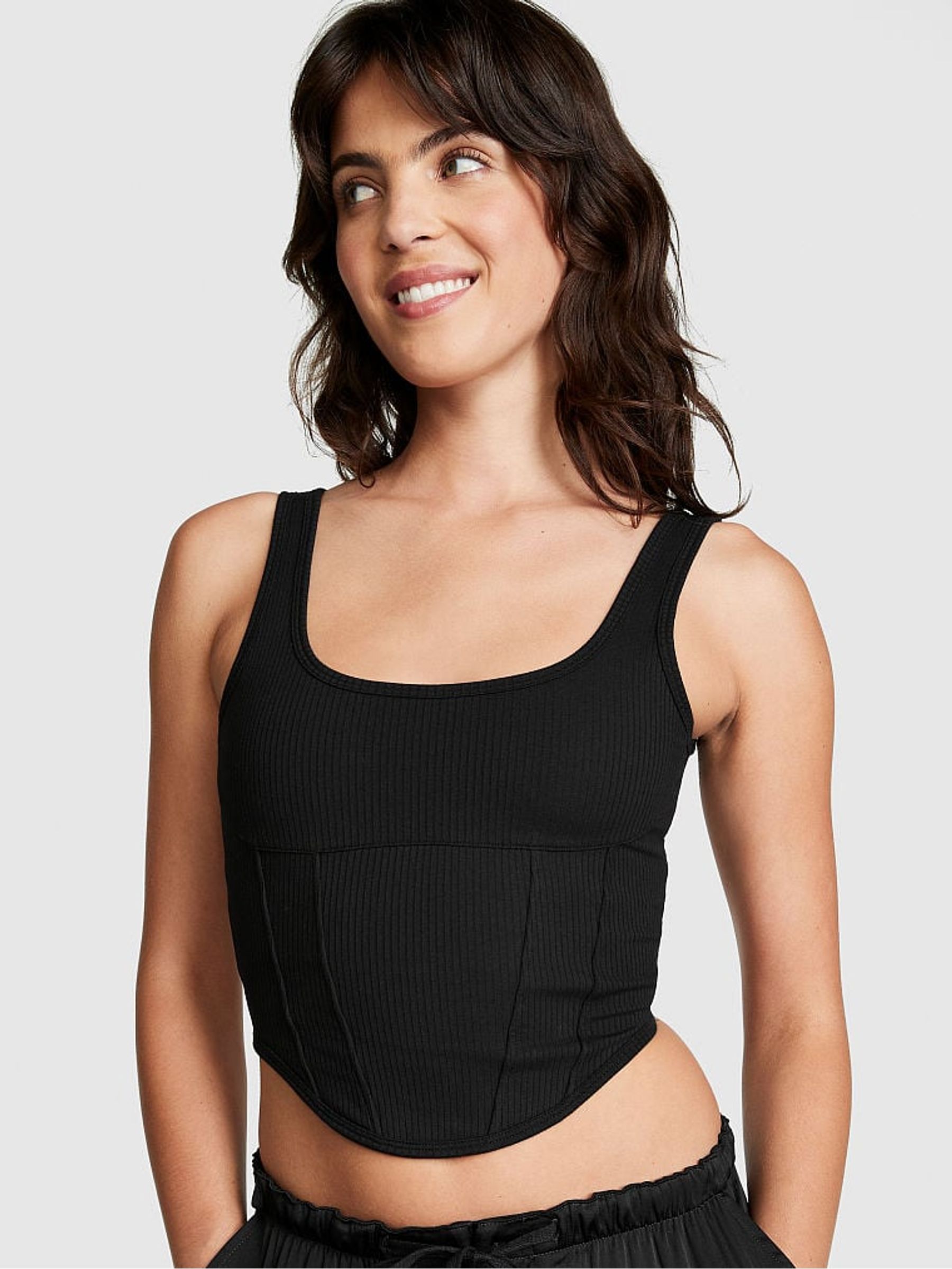 Pure Black Cotton Corset Bralette - Image 1 of 4