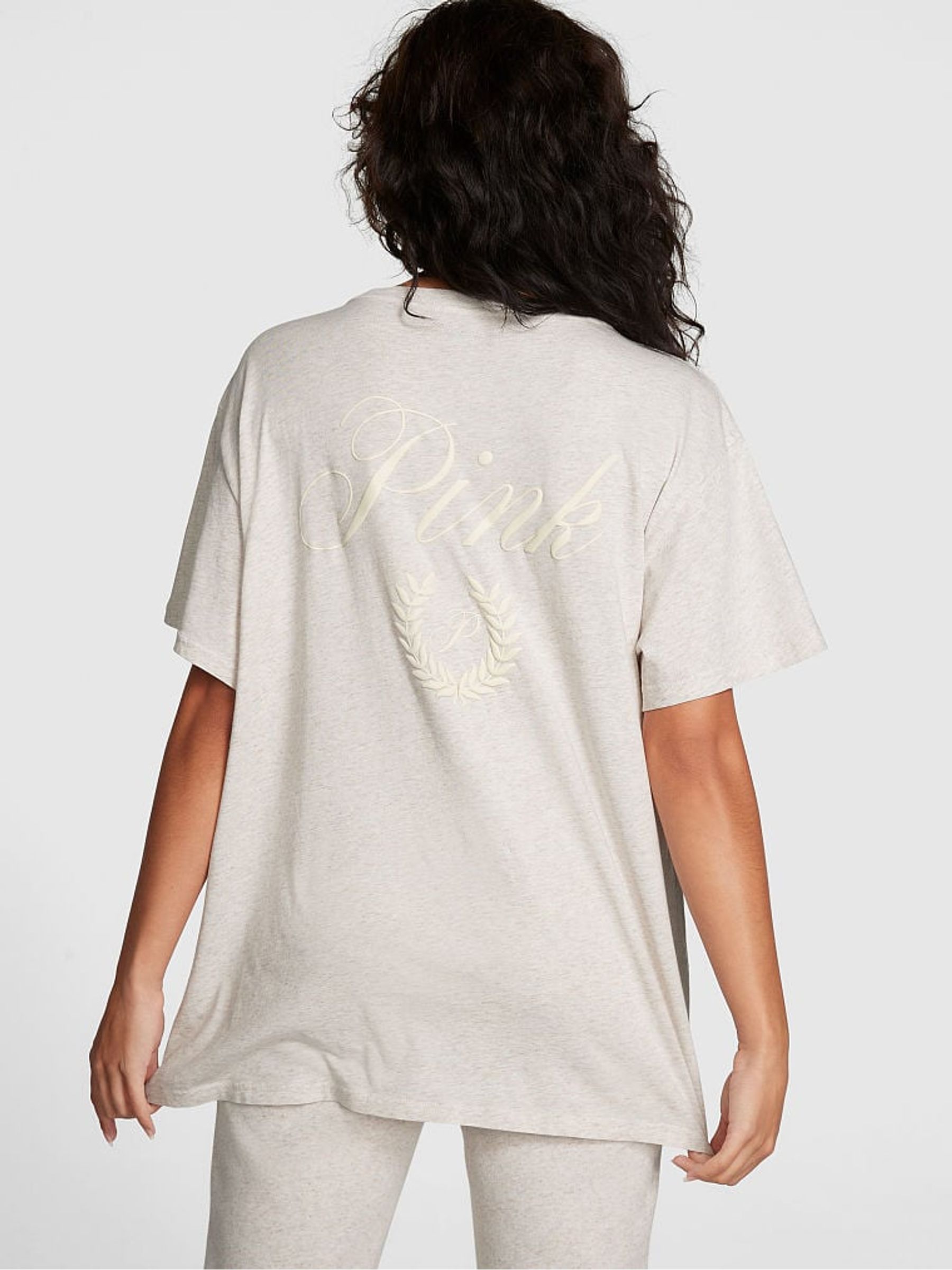 Heather Oatmeal Beige Short Sleeve Oversized Campus T-Shirt - Image 2 of 3