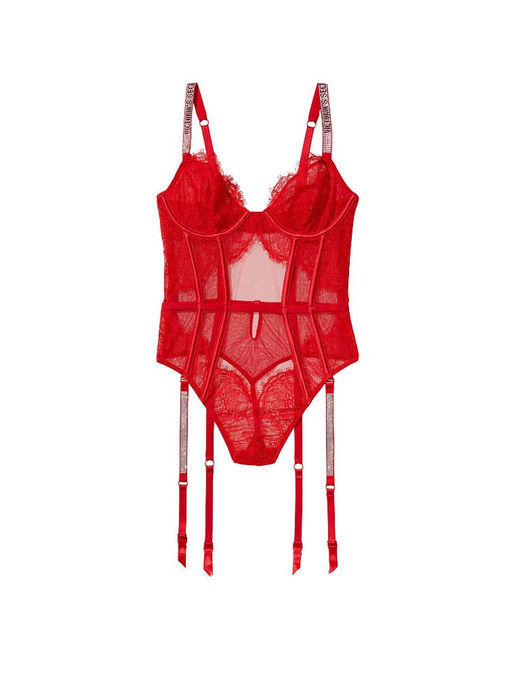 Red Demi Teddy With Shine Straps And Garters - Image 4 of 4