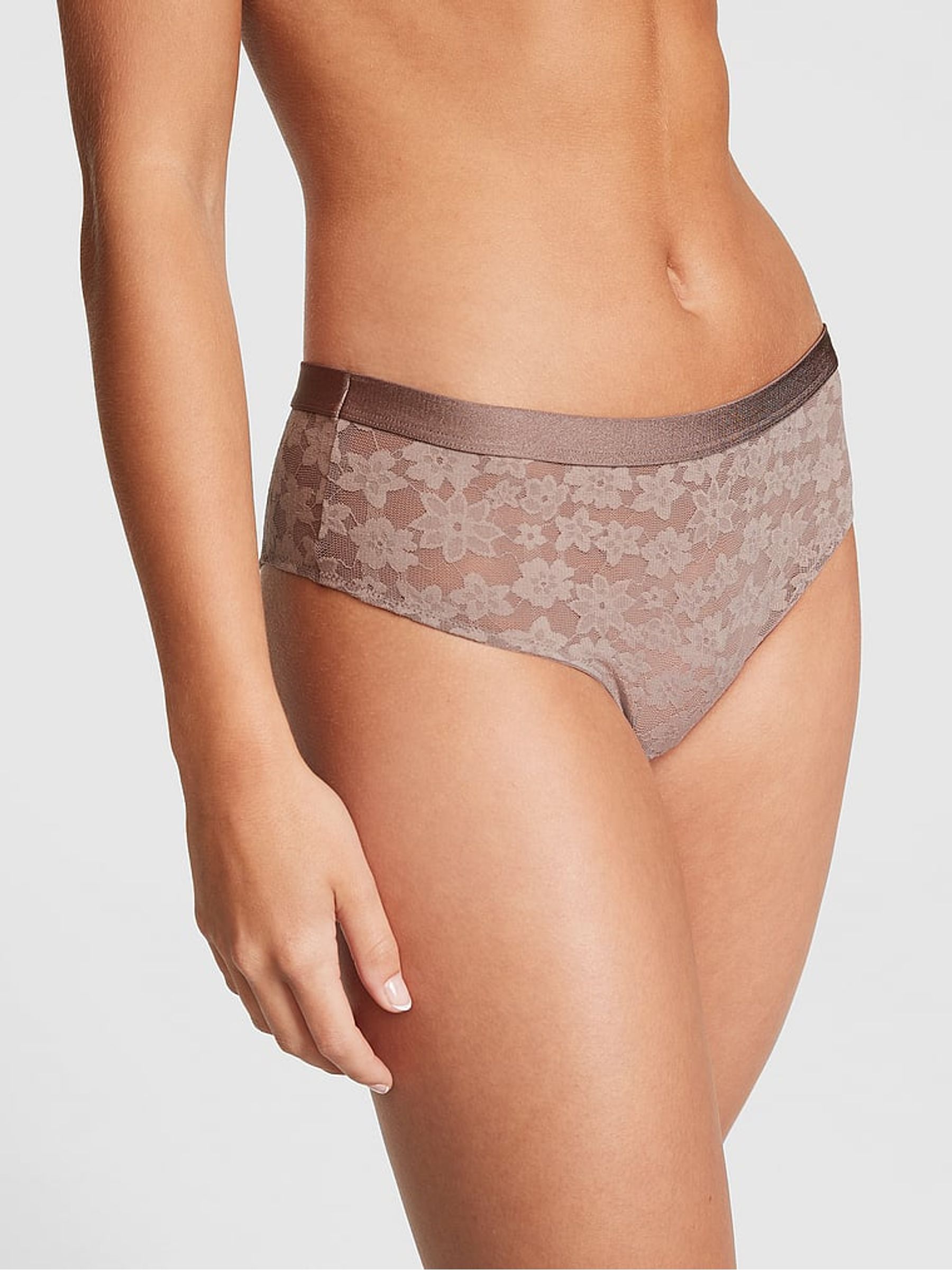 Iced Coffee Brown Tossed Floral Lace Cheekster Knickers - Image 1 of 4