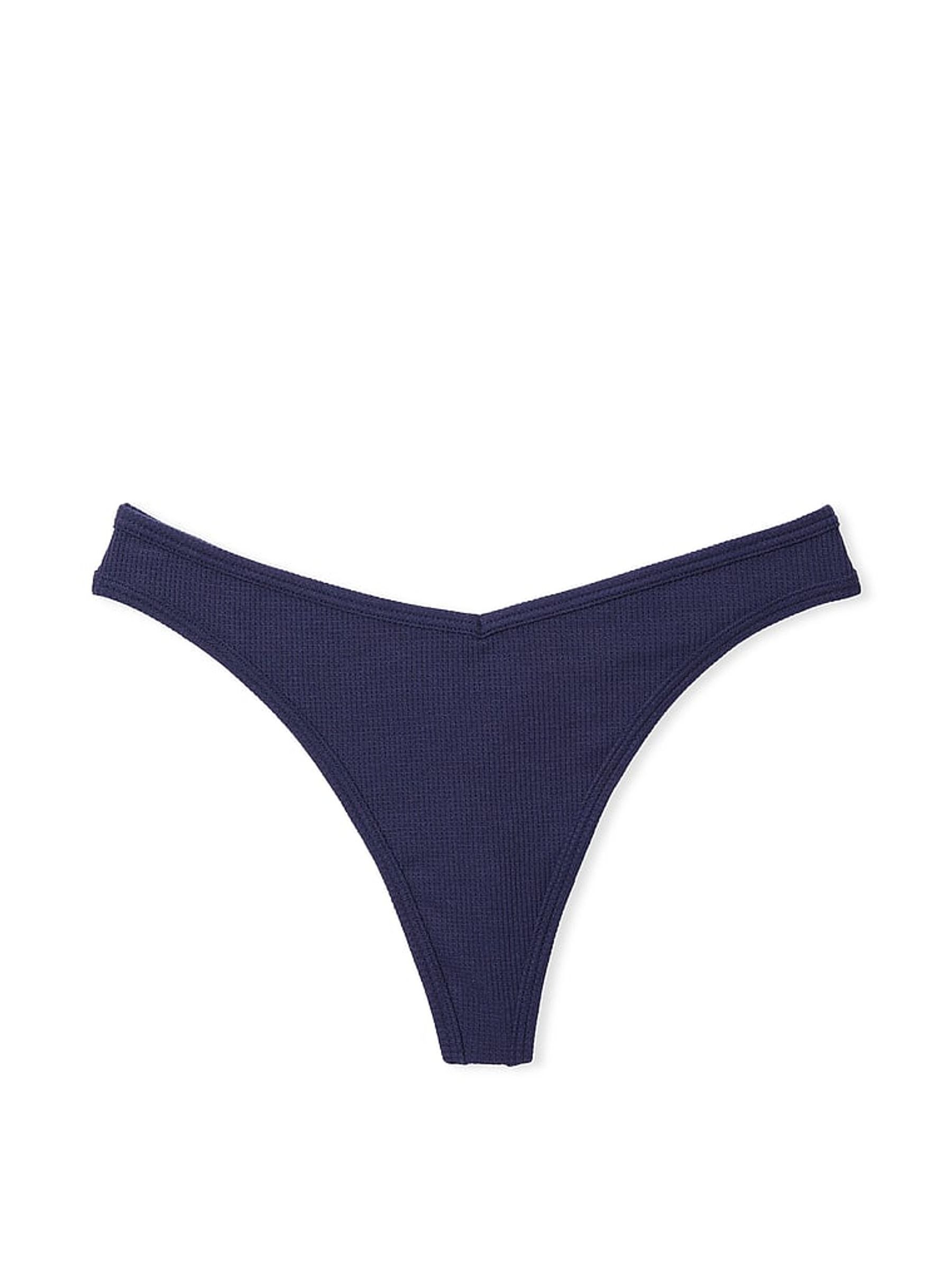 Midnight Navy Blue Waffle Cotton Thong Knickers - Image 3 of 3