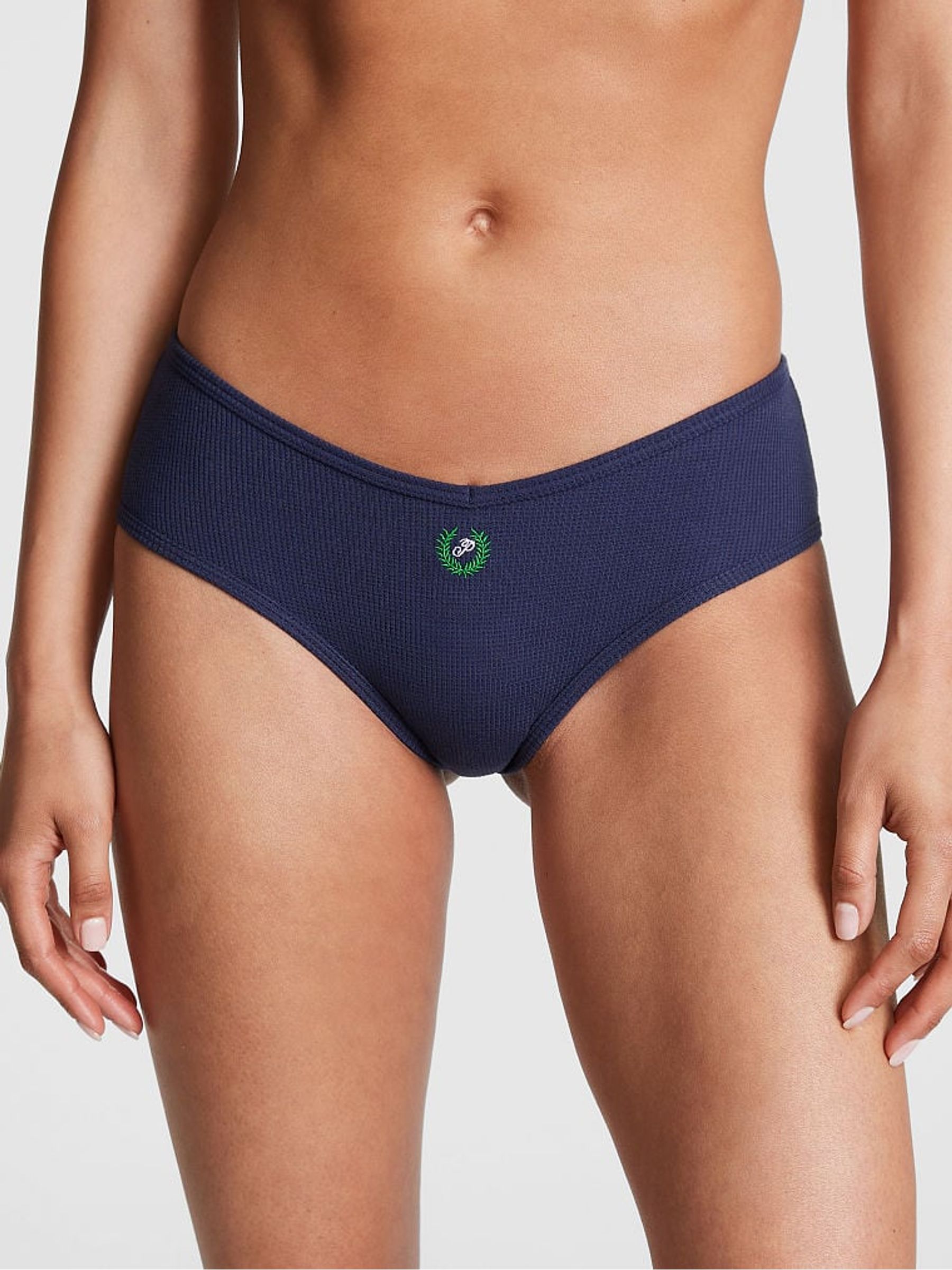 Midnight Navy Blue Crest Waffle Cotton Cheekster Knickers - Image 1 of 3