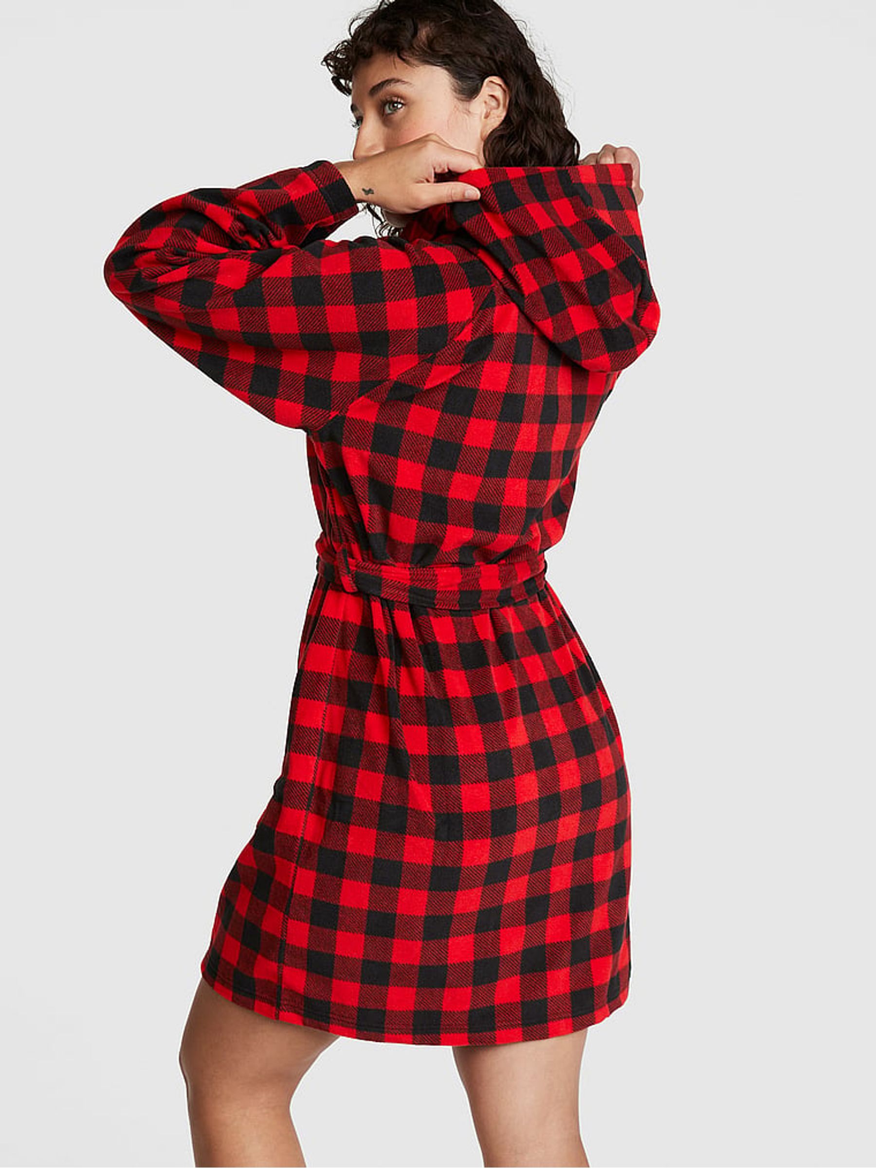 Red Lacquer Tartan Polar Fleece Robe - Image 2 of 4