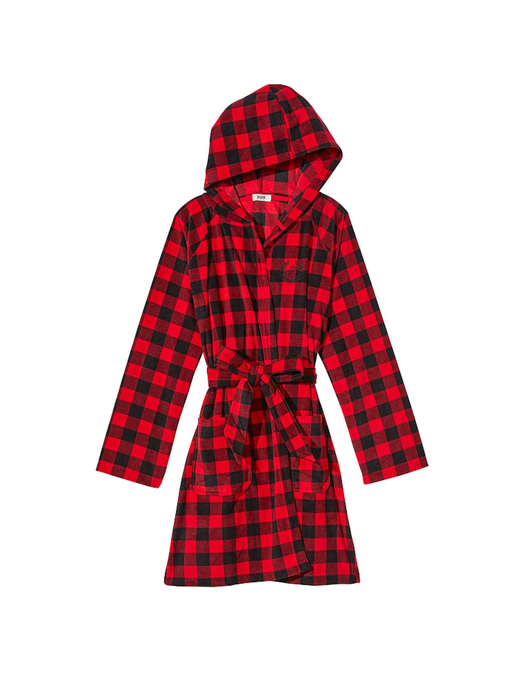 Red Lacquer Tartan Polar Fleece Robe - Image 3 of 4