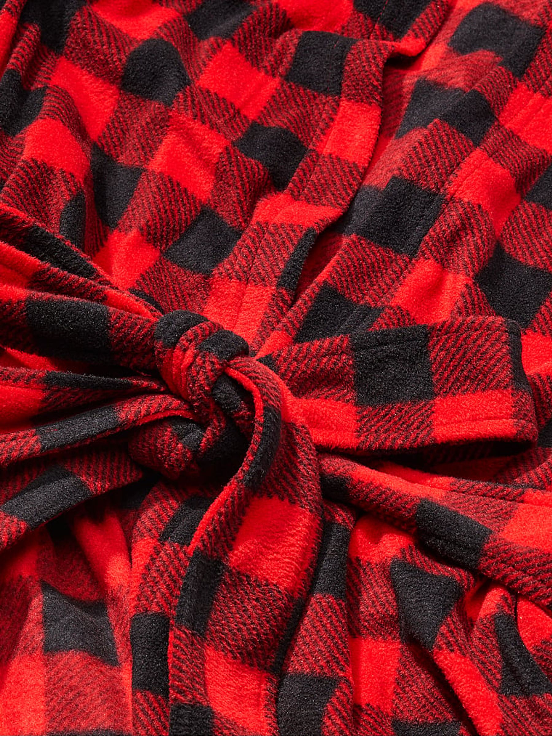 Red Lacquer Tartan Polar Fleece Robe - Image 4 of 4