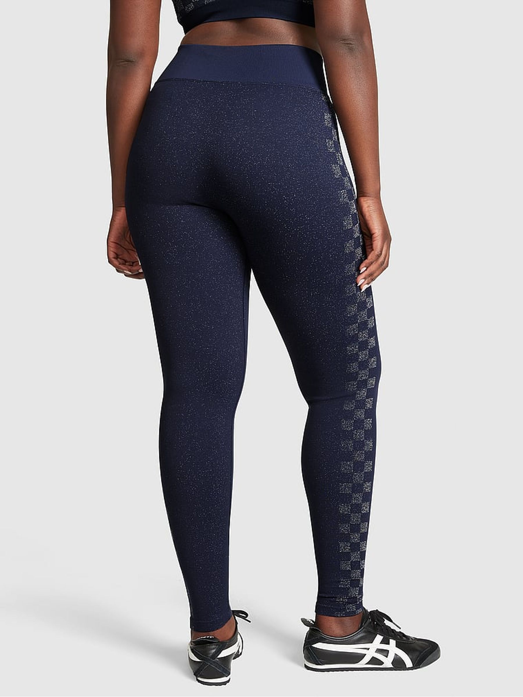 Midnight Navy Blue Checkered Seamless Workout Legging Shine - Image 2 of 5