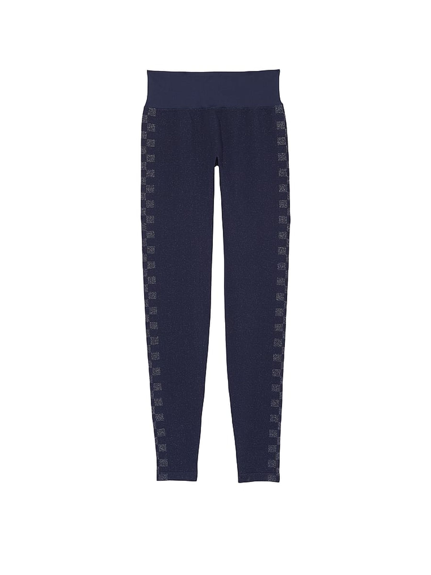 Midnight Navy Blue Checkered Seamless Workout Legging Shine - Image 4 of 5
