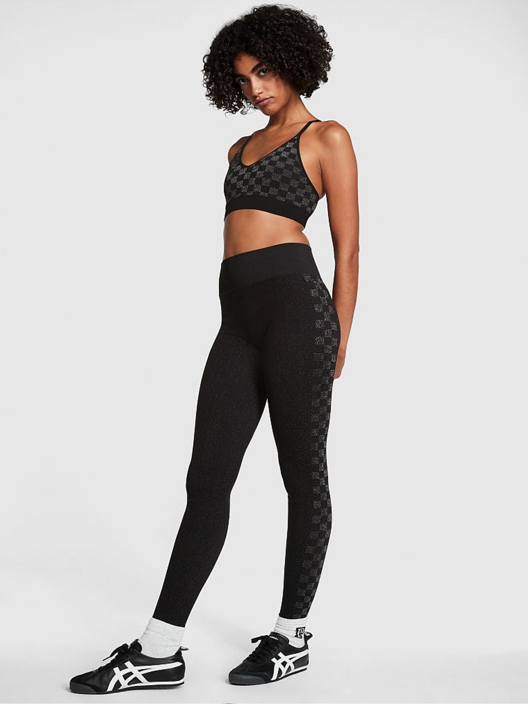 Pure Black Checkered Seamless Workout Legging Shine - Image 3 of 5