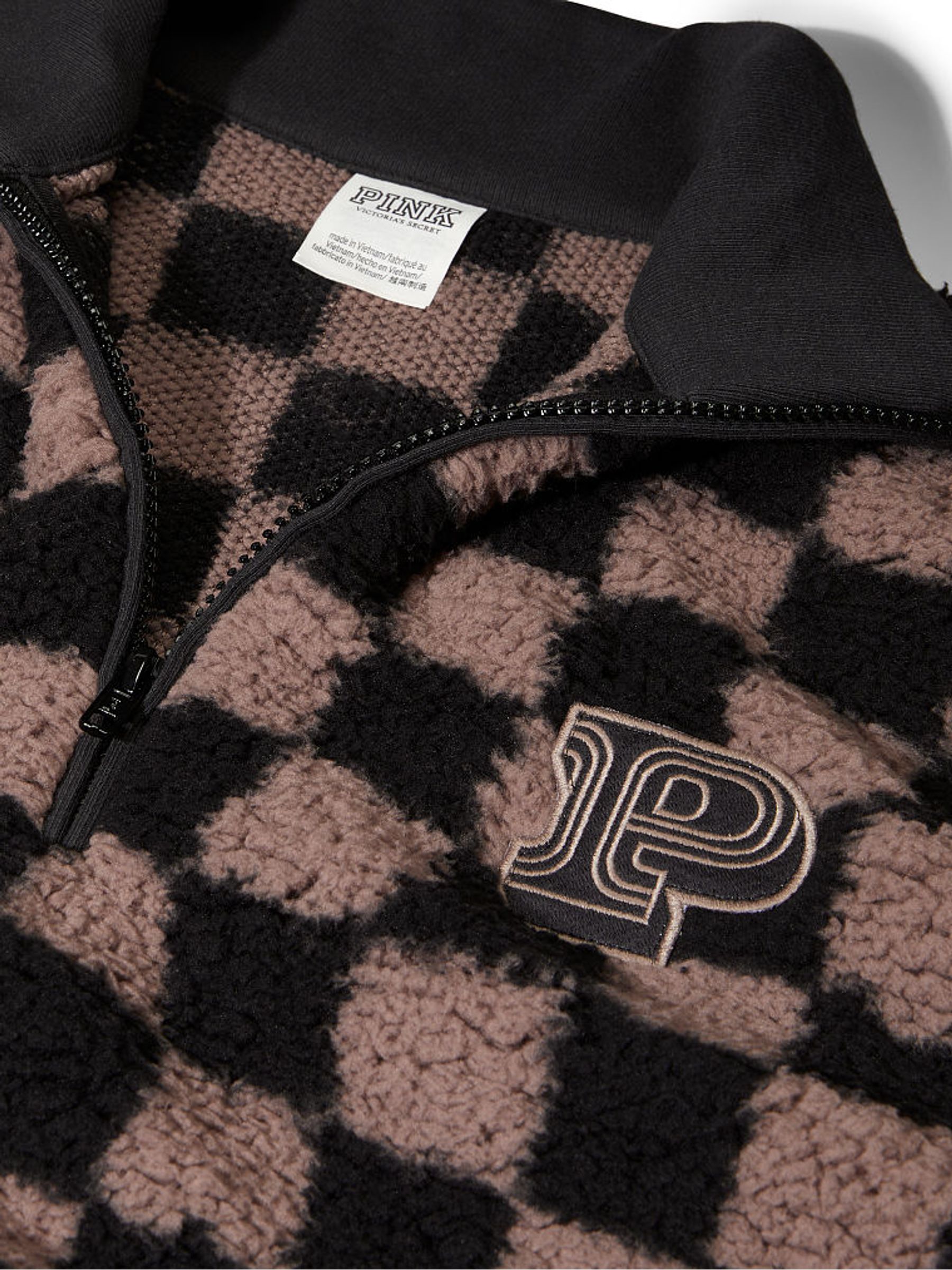 Iced Coffee Brown Checker Sherpa Half Zip Sweatshirt - Image 4 of 4