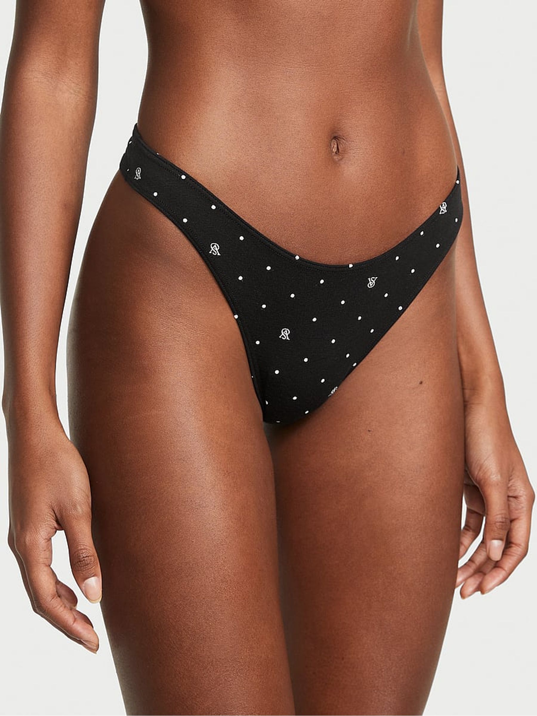 Black Dot Logo High Leg Scoop Thong Knickers - Image 1 of 3
