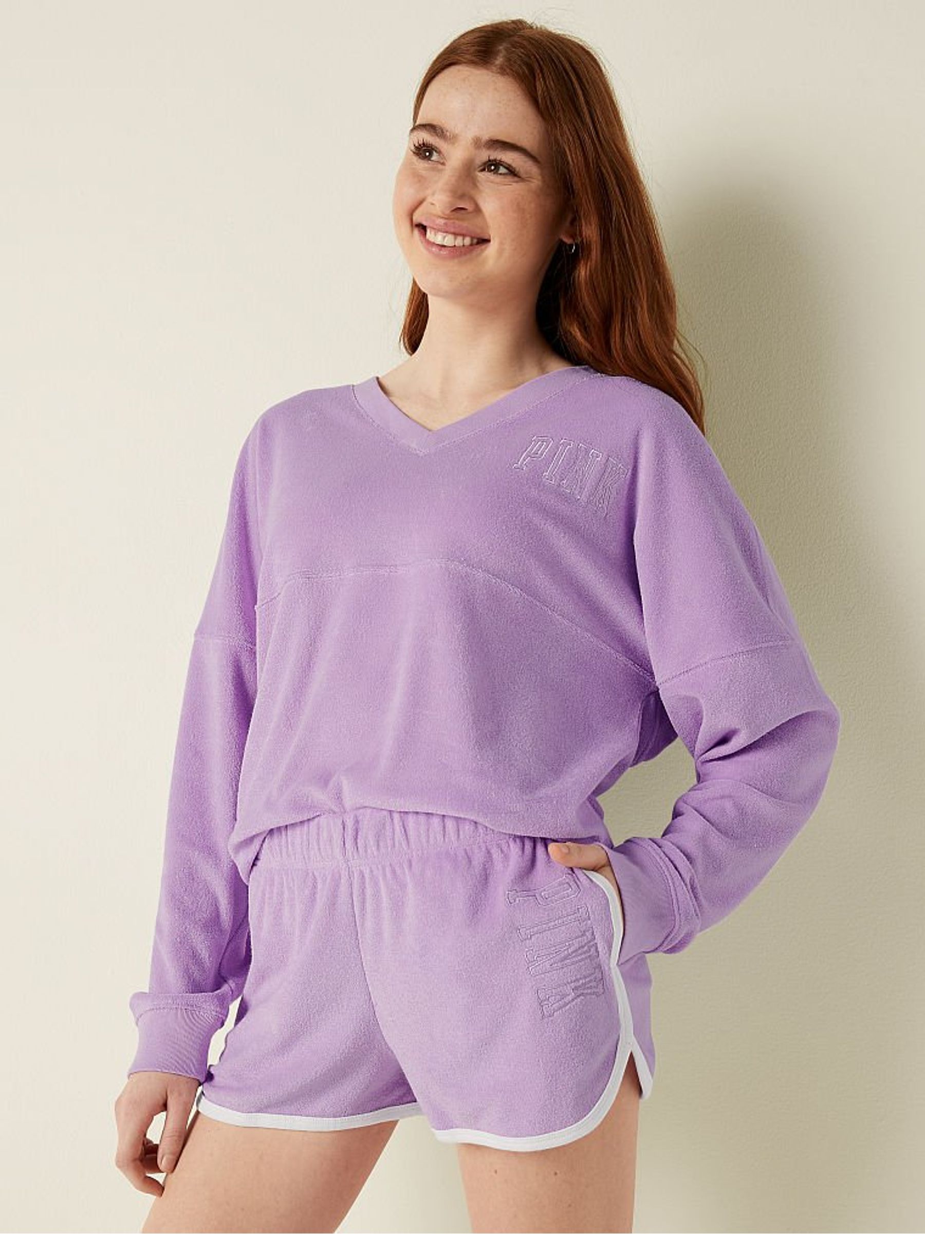 Purple Petal Beach Terry Varsity Short - Image 1 of 4