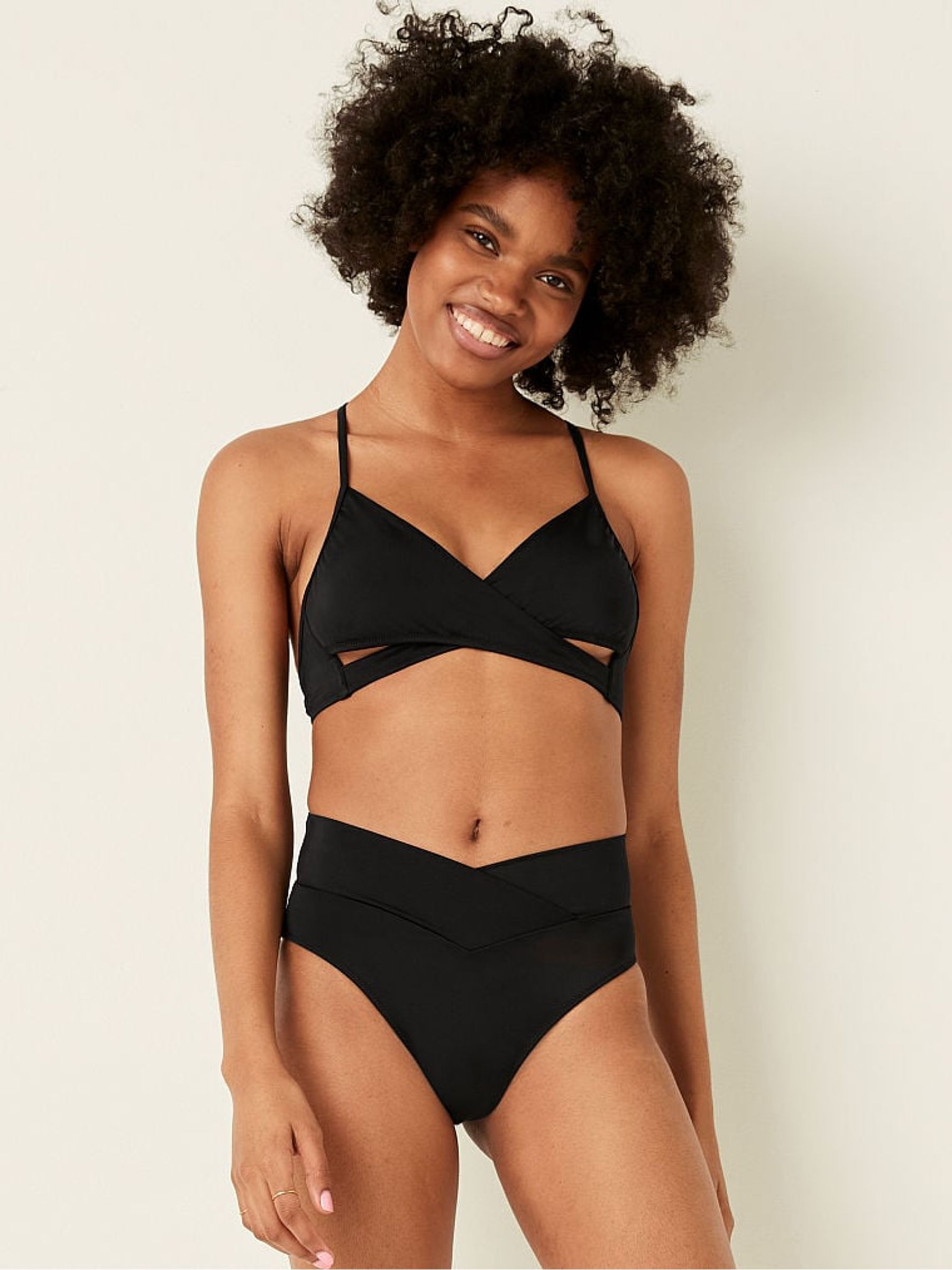 Pure Black Cross Over Bikini Bottom - Image 1 of 4