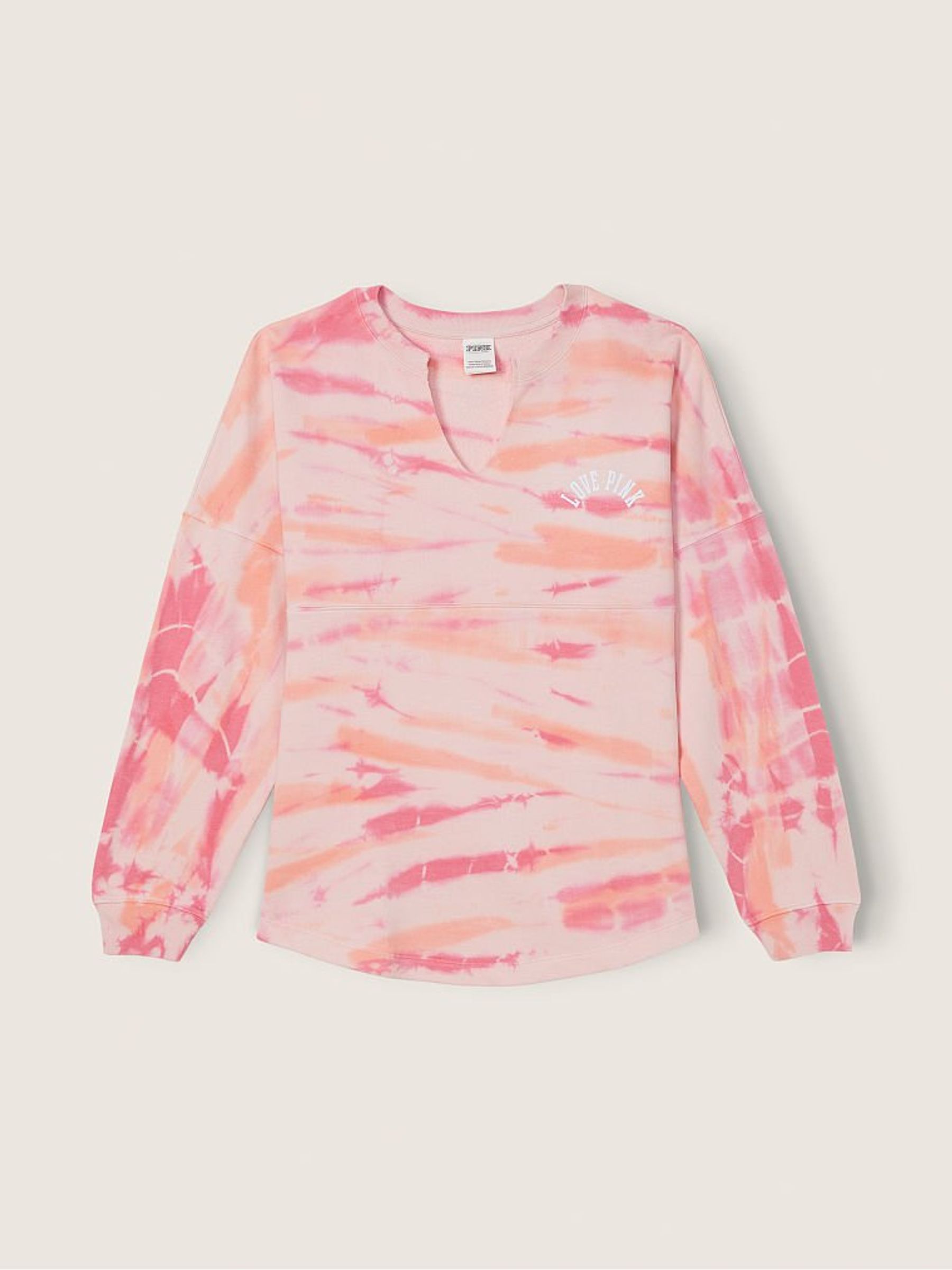 Peach Tint Striped Tie Dye Varsity Notch Crew - Image 1 of 1