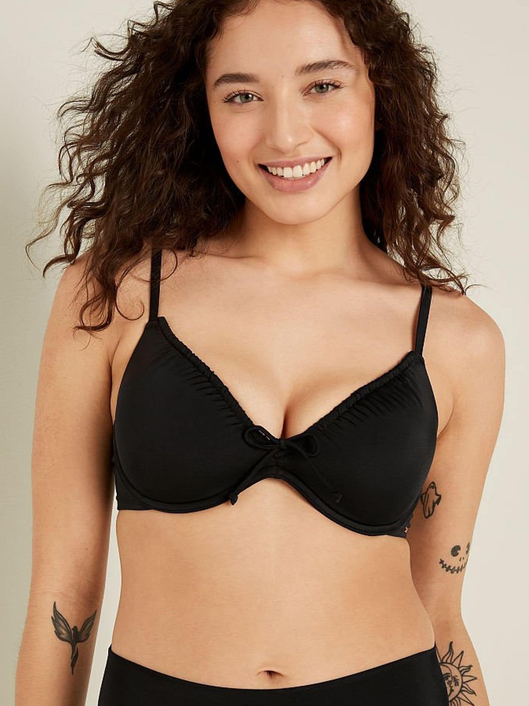 Pure Black Ruched Push Up Bikini Top - Image 1 of 4