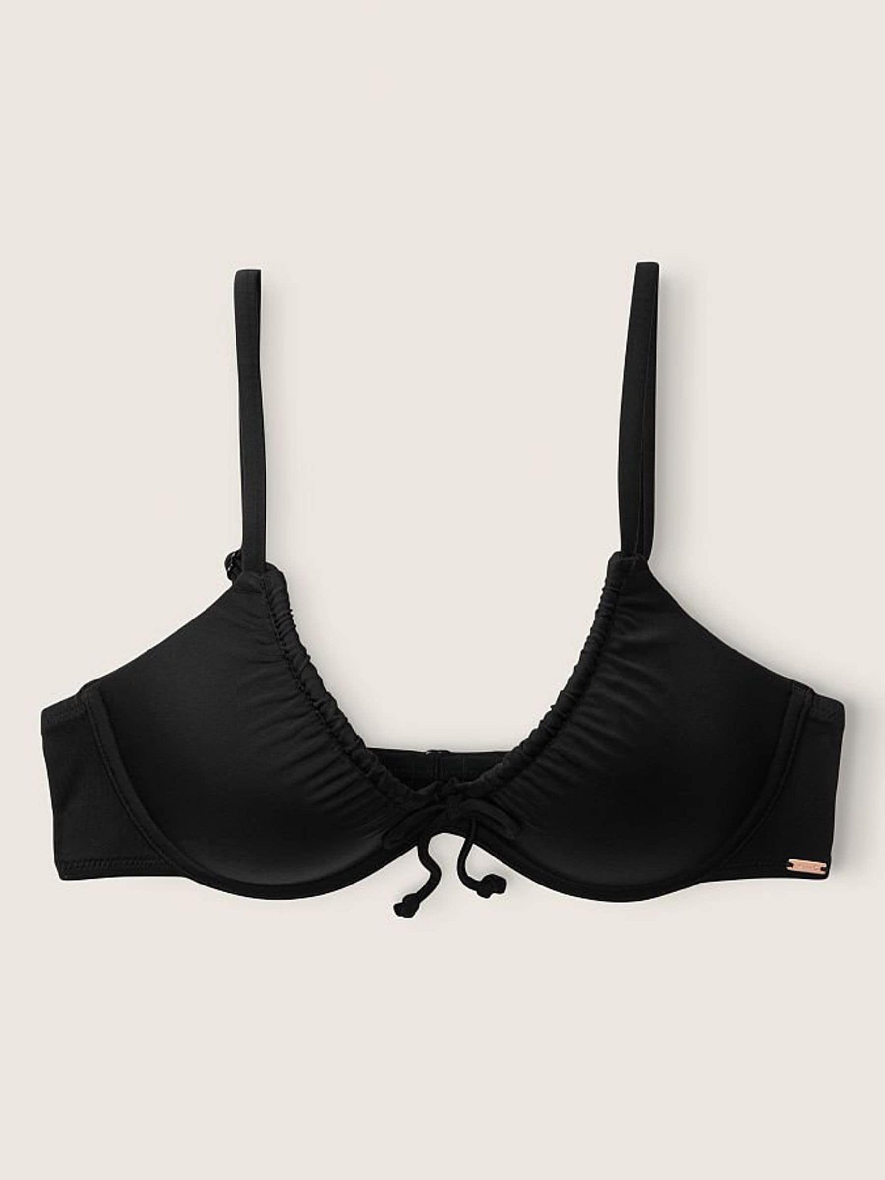 Pure Black Ruched Push Up Bikini Top - Image 3 of 4